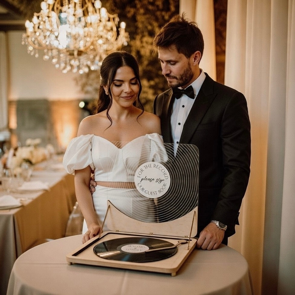 Personalized Wedding Guestbook Alternative: Vinyl Record Guest Book Sign with Record Player Imitation