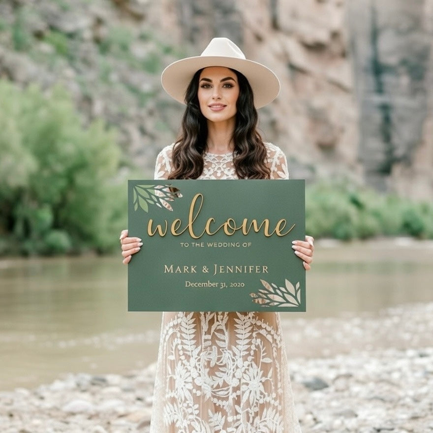 Personalized Wooden Welcome Wedding Sign with (Optional) Guest Book *