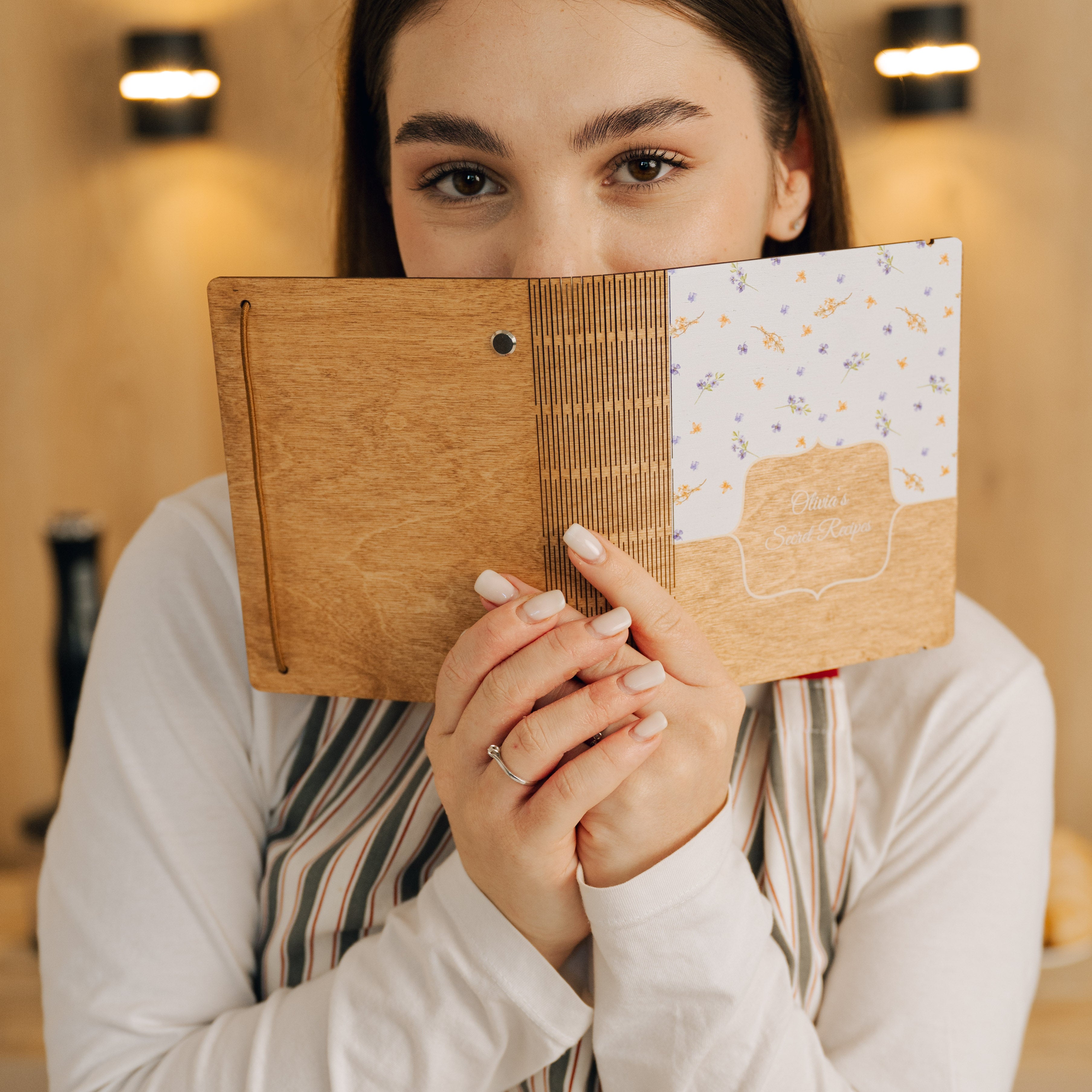 Personalized Recipe Book with Wooden Cover, Mediterranean Style Kitchen Decor