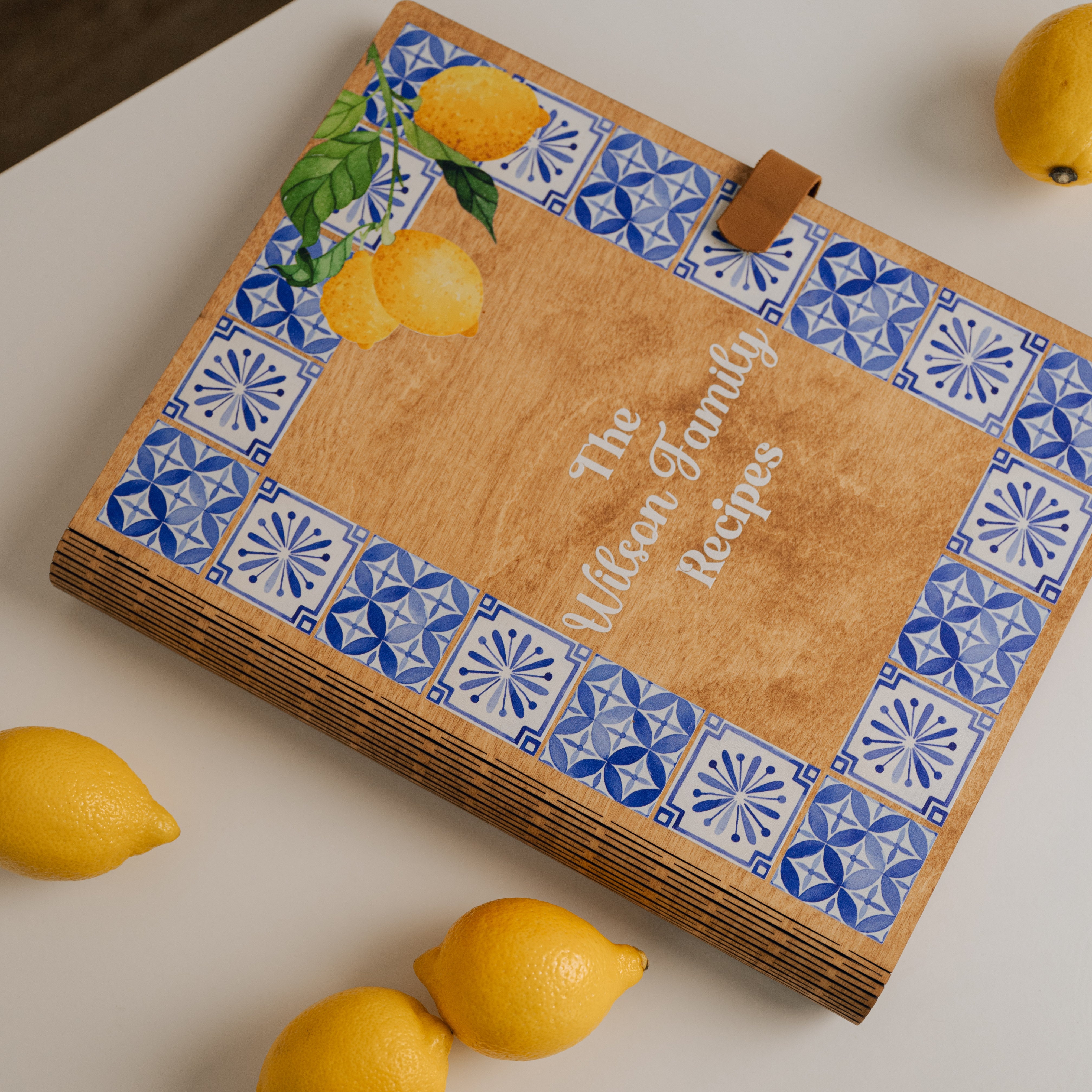 Personalized Recipe Book with Wooden Cover, Mediterranean Style Kitchen Decor