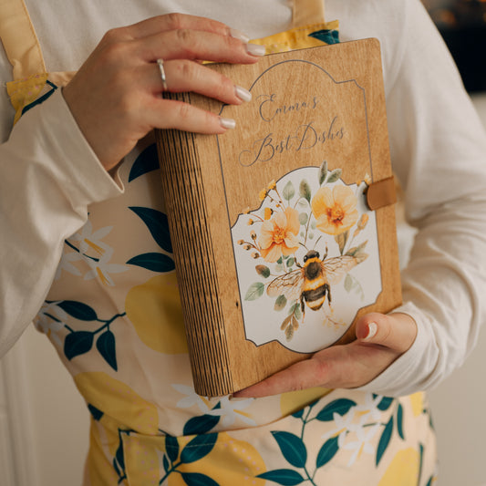 Personalized Recipe Book with Wooden Cover, Mediterranean Style Kitchen Decor