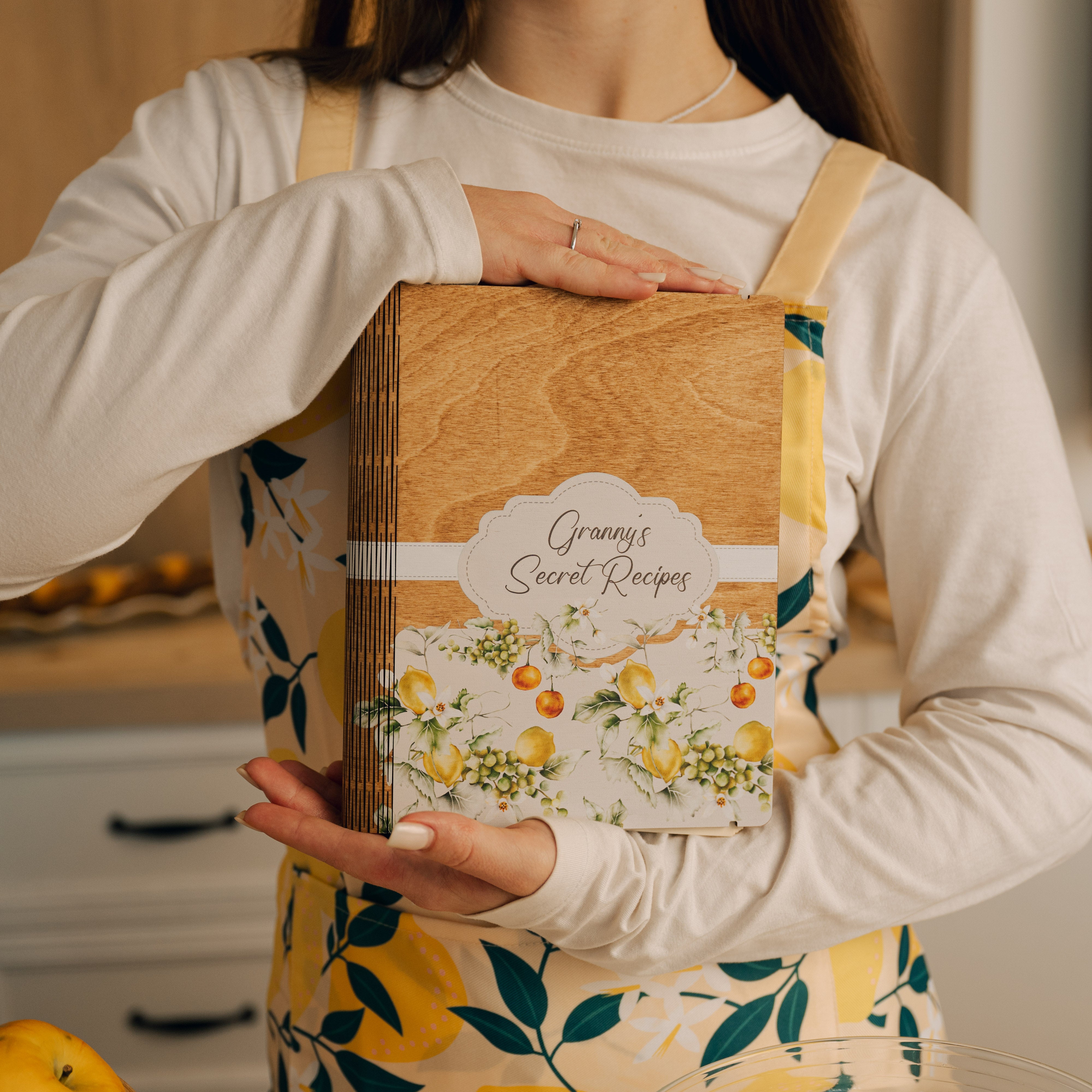 Personalized Recipe Book with Wooden Cover, Mediterranean Style Kitchen Decor