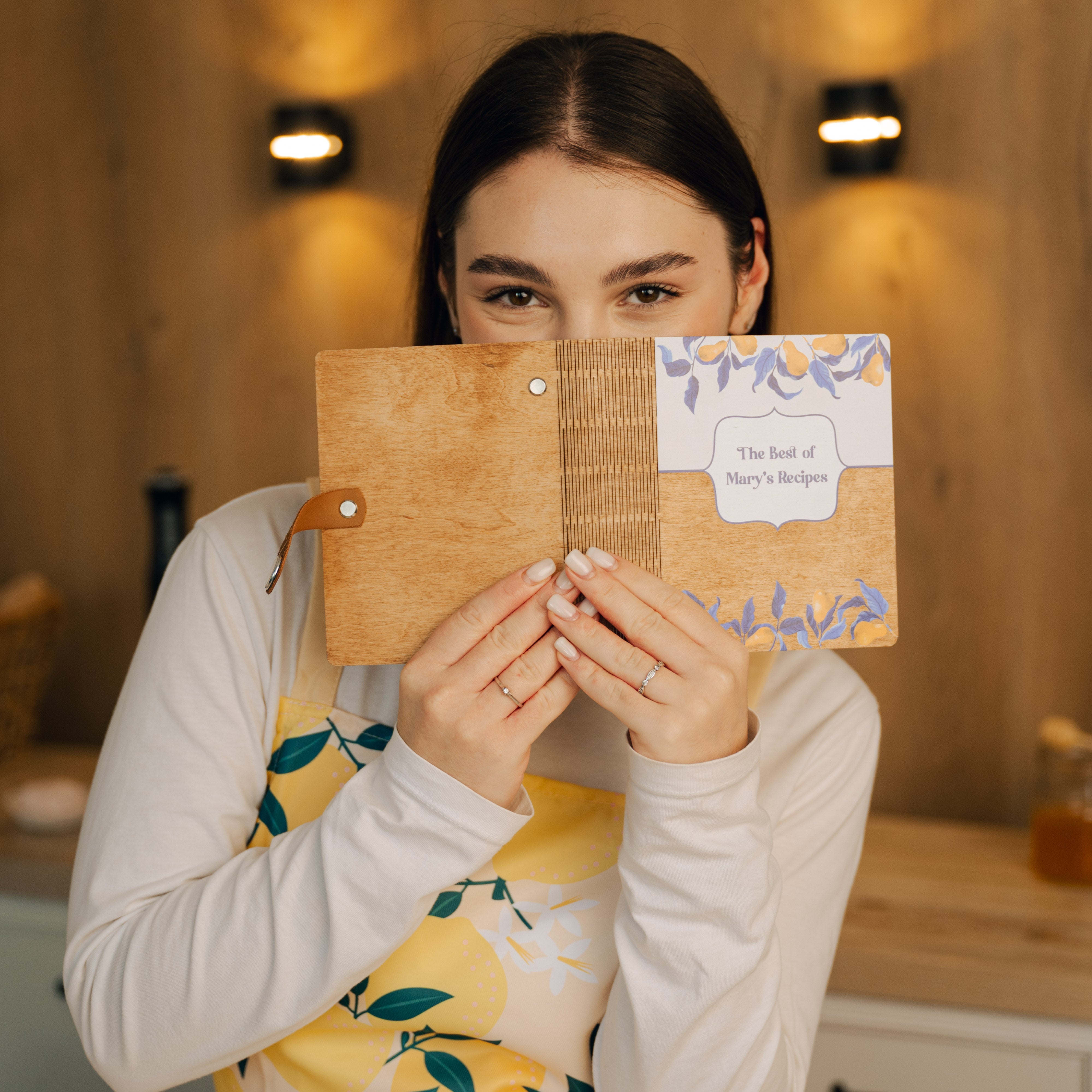 Personalized Recipe Book with Wooden Cover, Mediterranean Style Kitchen Decor