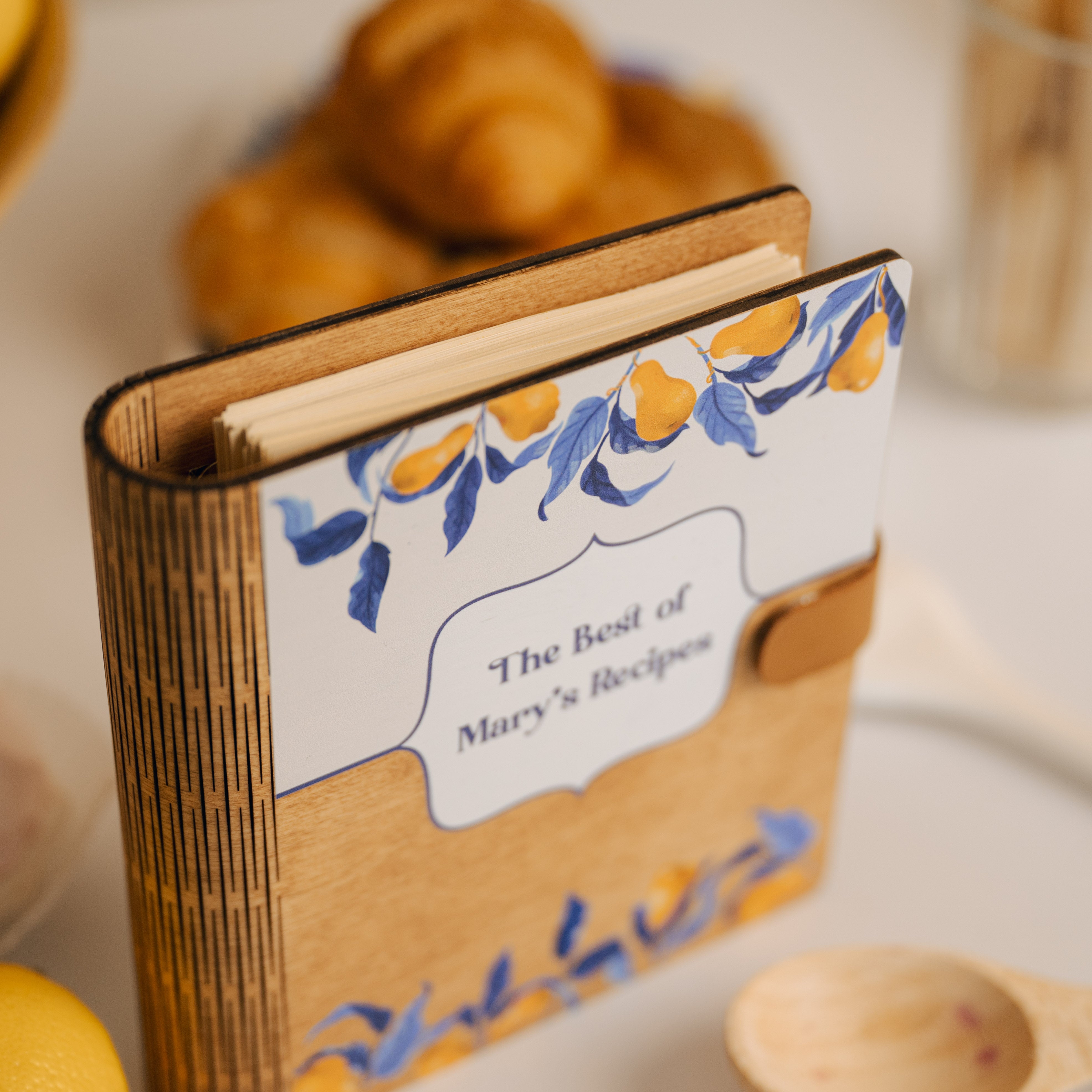 Personalized Recipe Book with Wooden Cover, Mediterranean Style Kitchen Decor