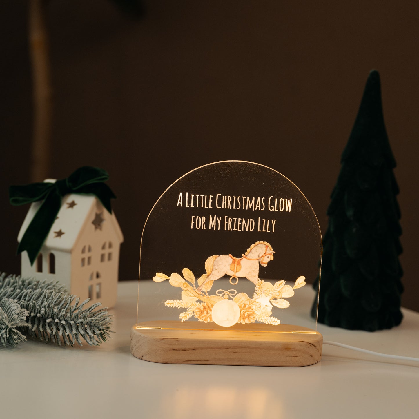Personalized Christmas Night Light, Holiday Scandinavian Winter Decor