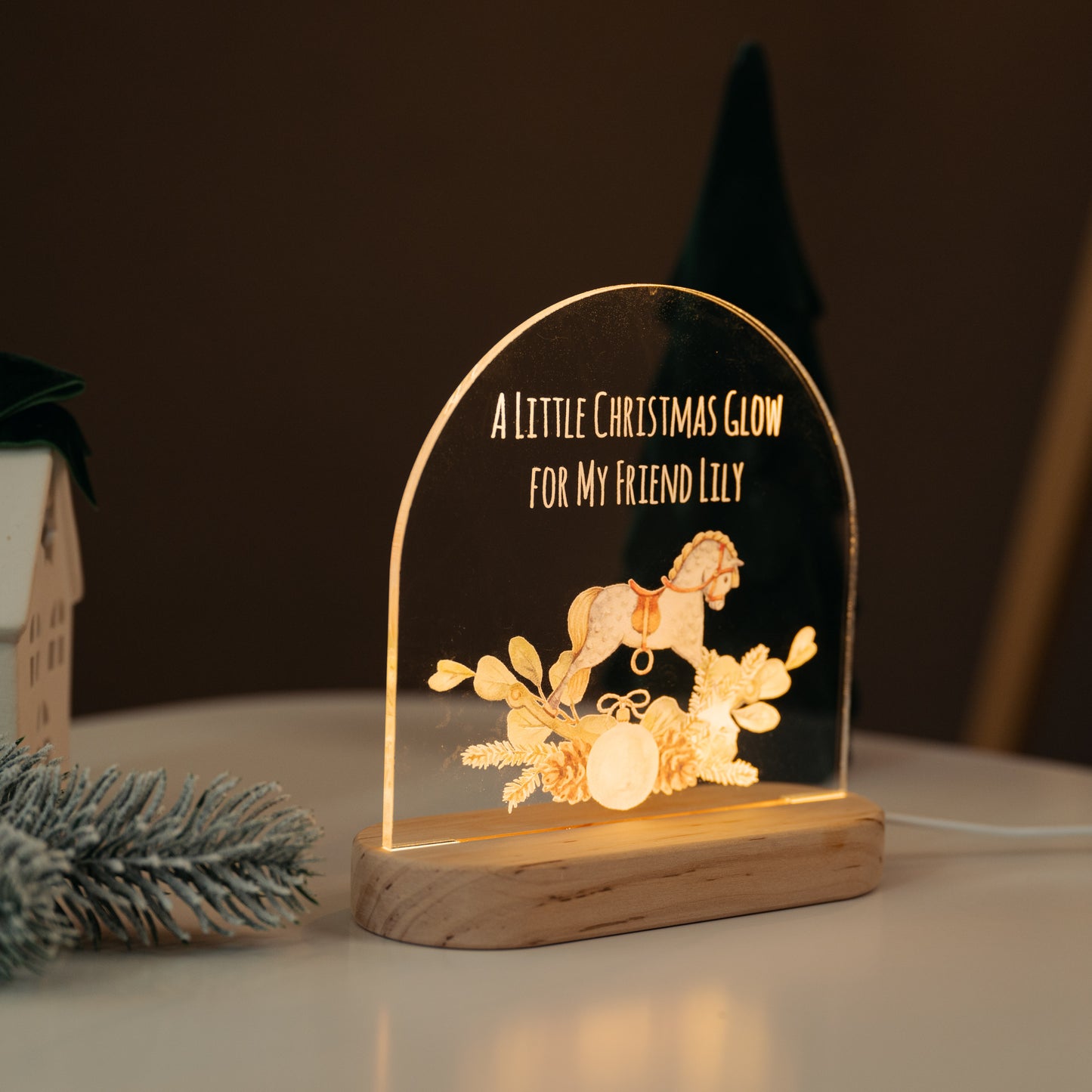 Personalized Christmas Night Light, Holiday Scandinavian Winter Decor
