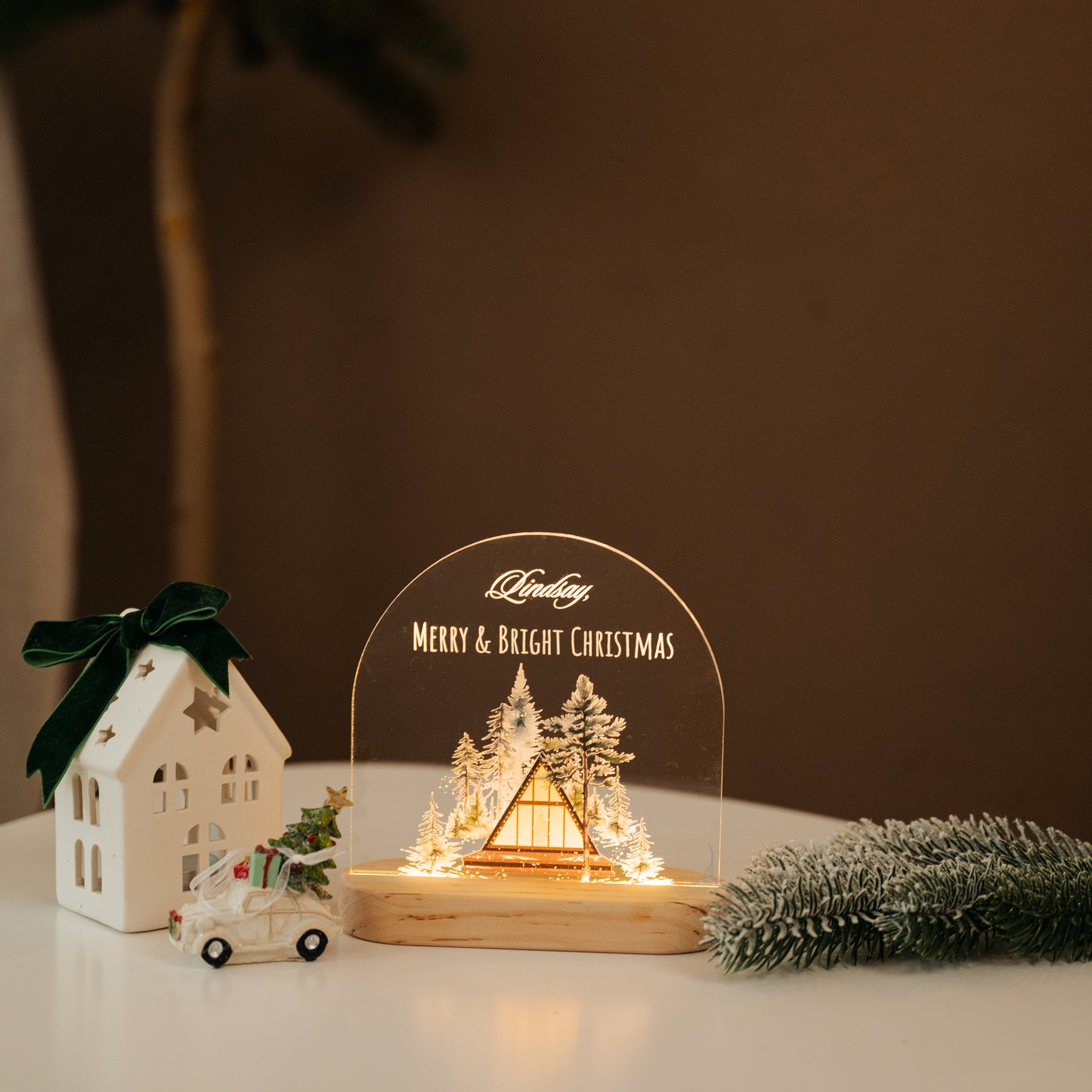 Personalized Christmas Night Light, Holiday Scandinavian Winter Decor