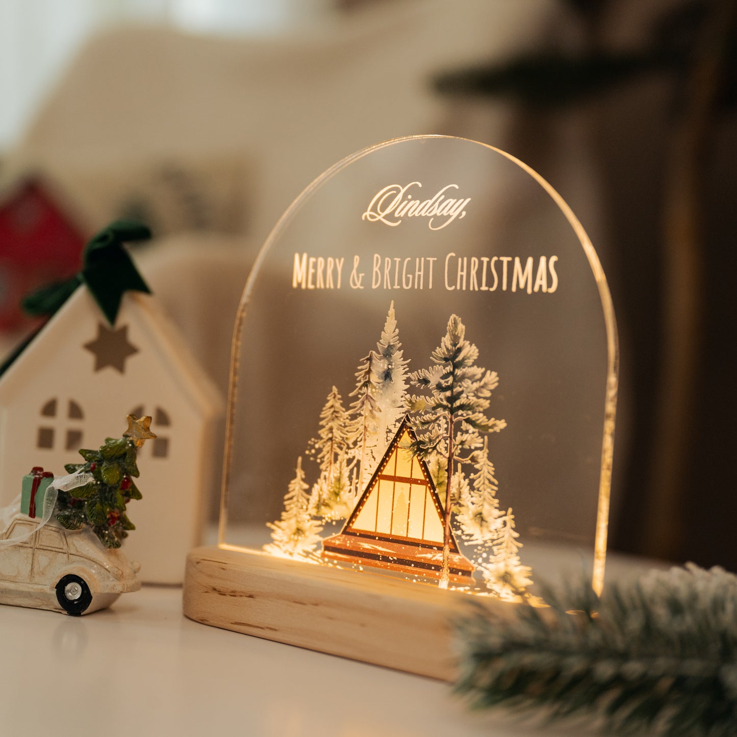 Personalized Christmas Night Light, Holiday Scandinavian Winter Decor