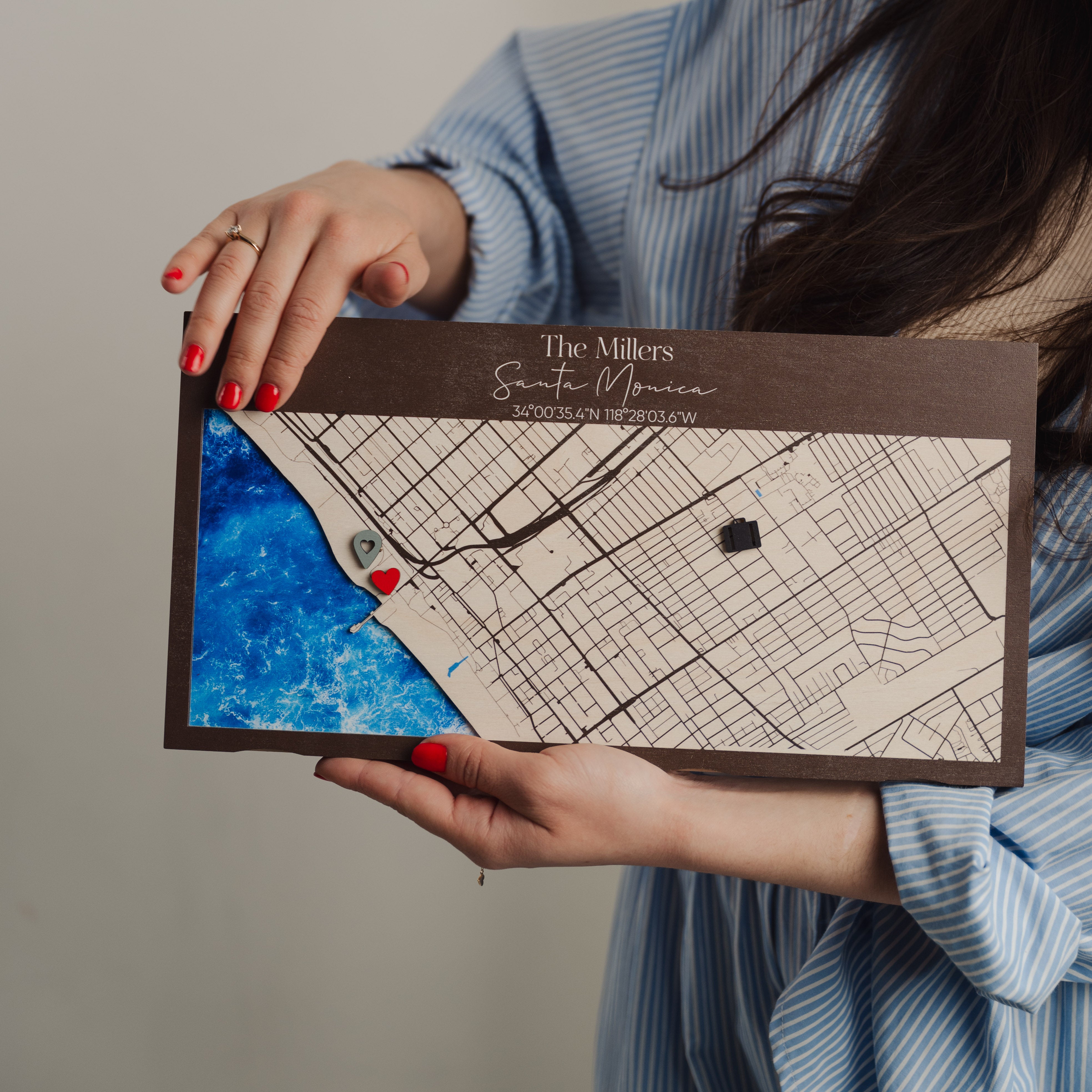 Personalized Wooden Key Holder with a Custom Location Map