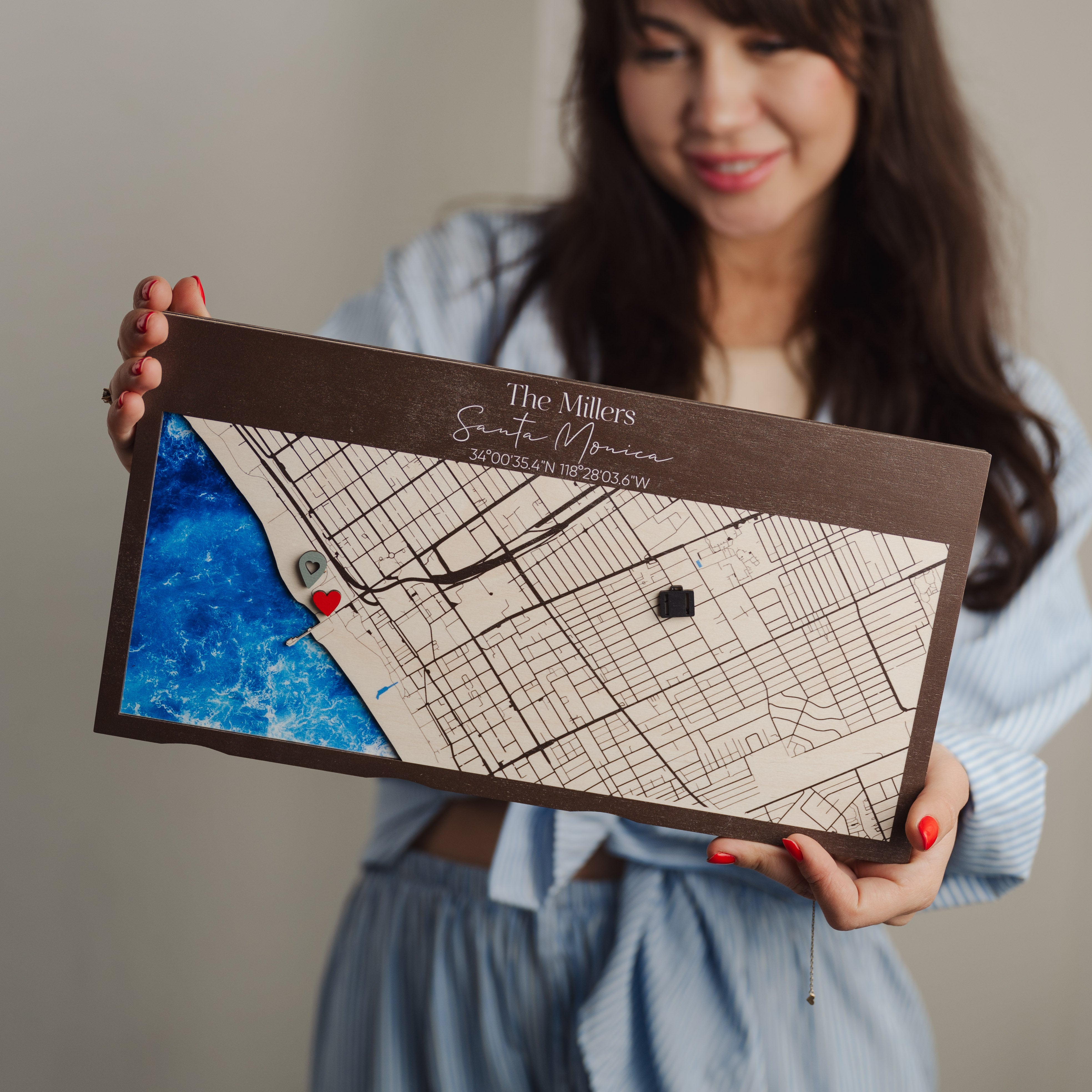 Personalized Wooden Key Holder with a Custom Location Map