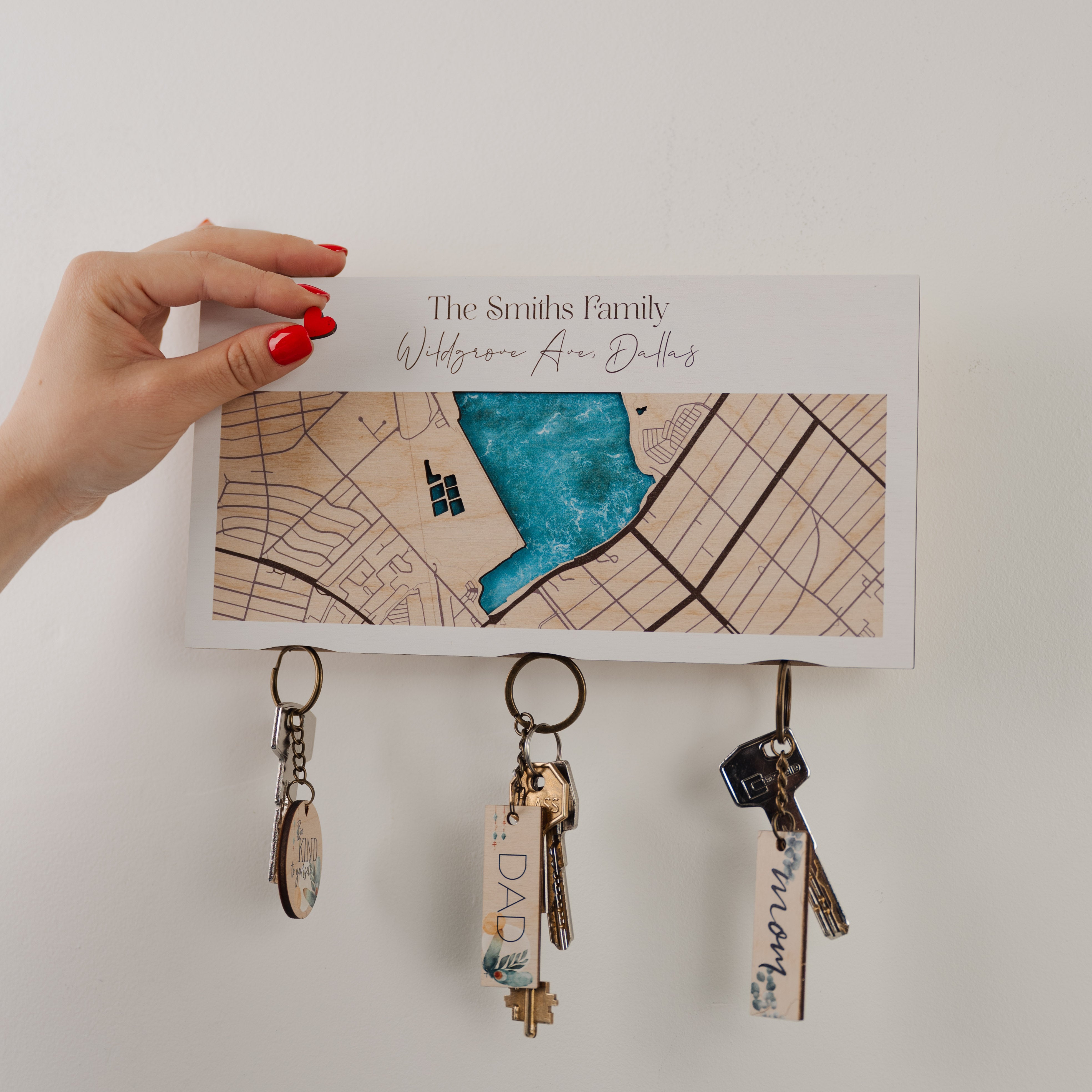 Personalized Wooden Key Holder with a Custom Location Map