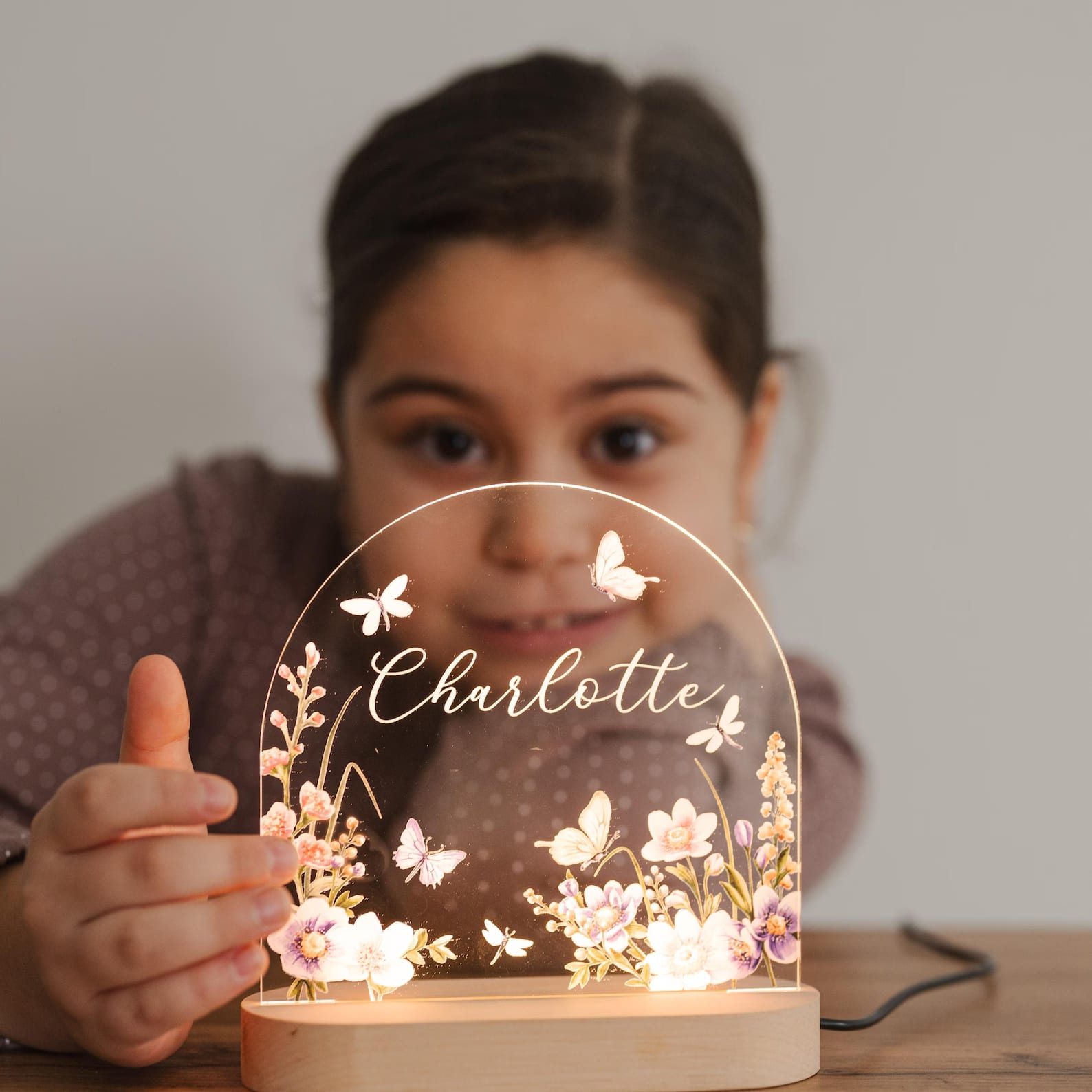 Custom Floral Night Light for Baby Girl Nursery Decor - Personalized Name Lamp