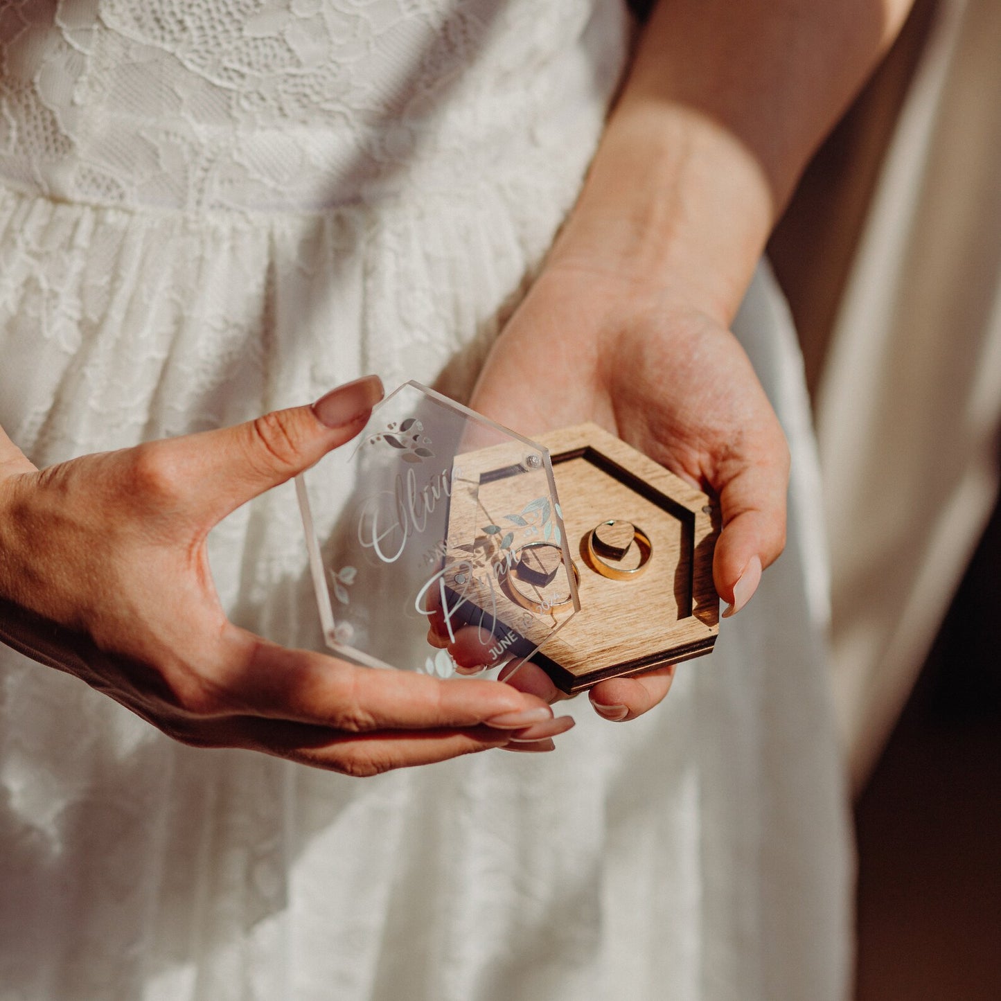 Personalized Wooden Ring Box with Acrylic Lid, Heart Shaped / Square / Circle Engagement Ring Box
