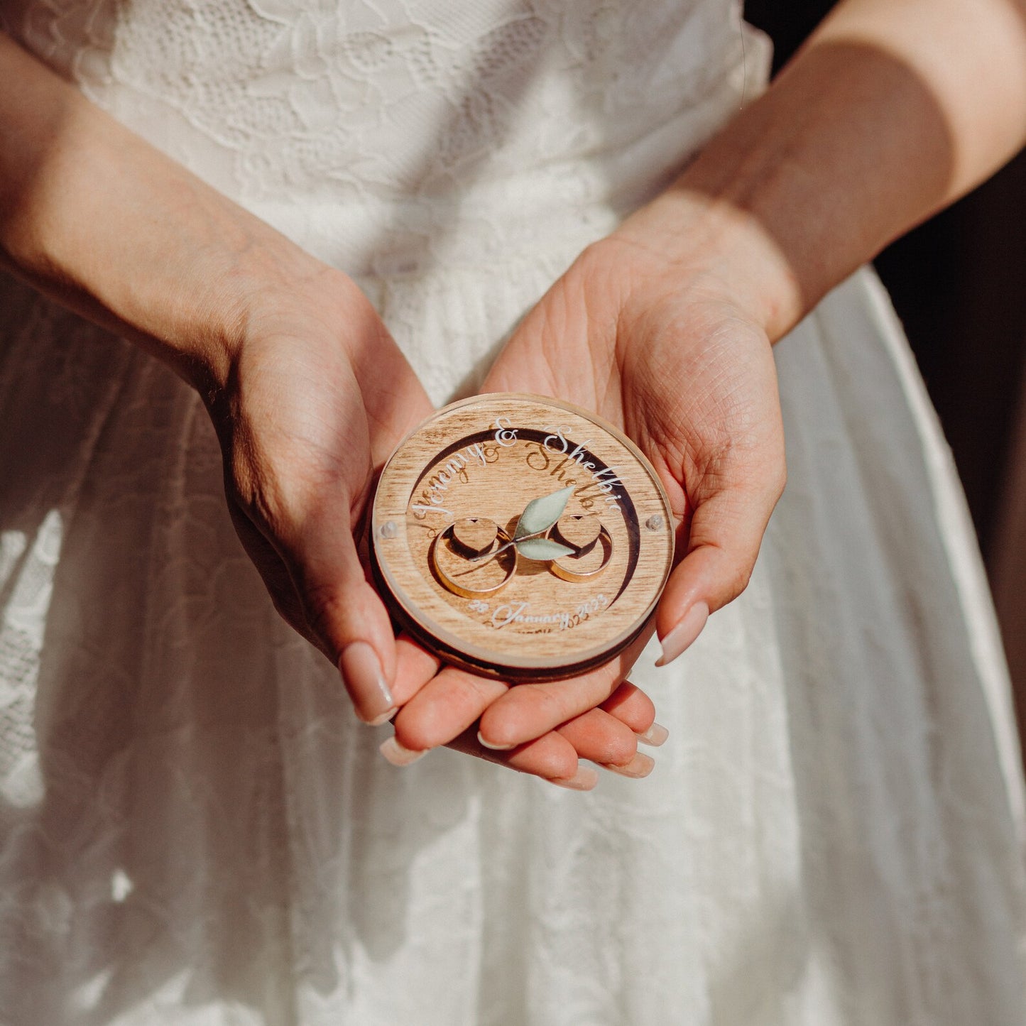 Personalized Wooden Ring Box with Acrylic Lid, Heart Shaped / Square / Circle Engagement Ring Box