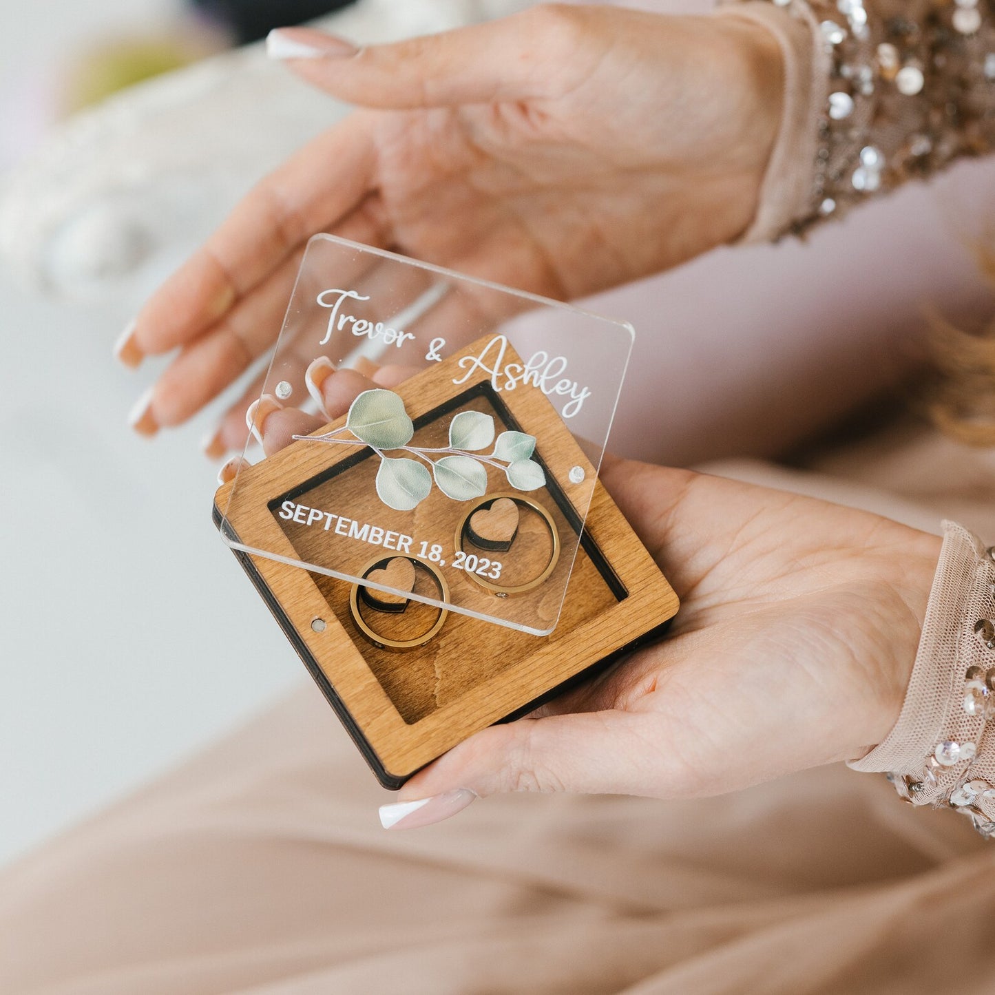 Personalized Wooden Ring Box with Acrylic Lid, Heart Shaped / Square / Circle Engagement Ring Box
