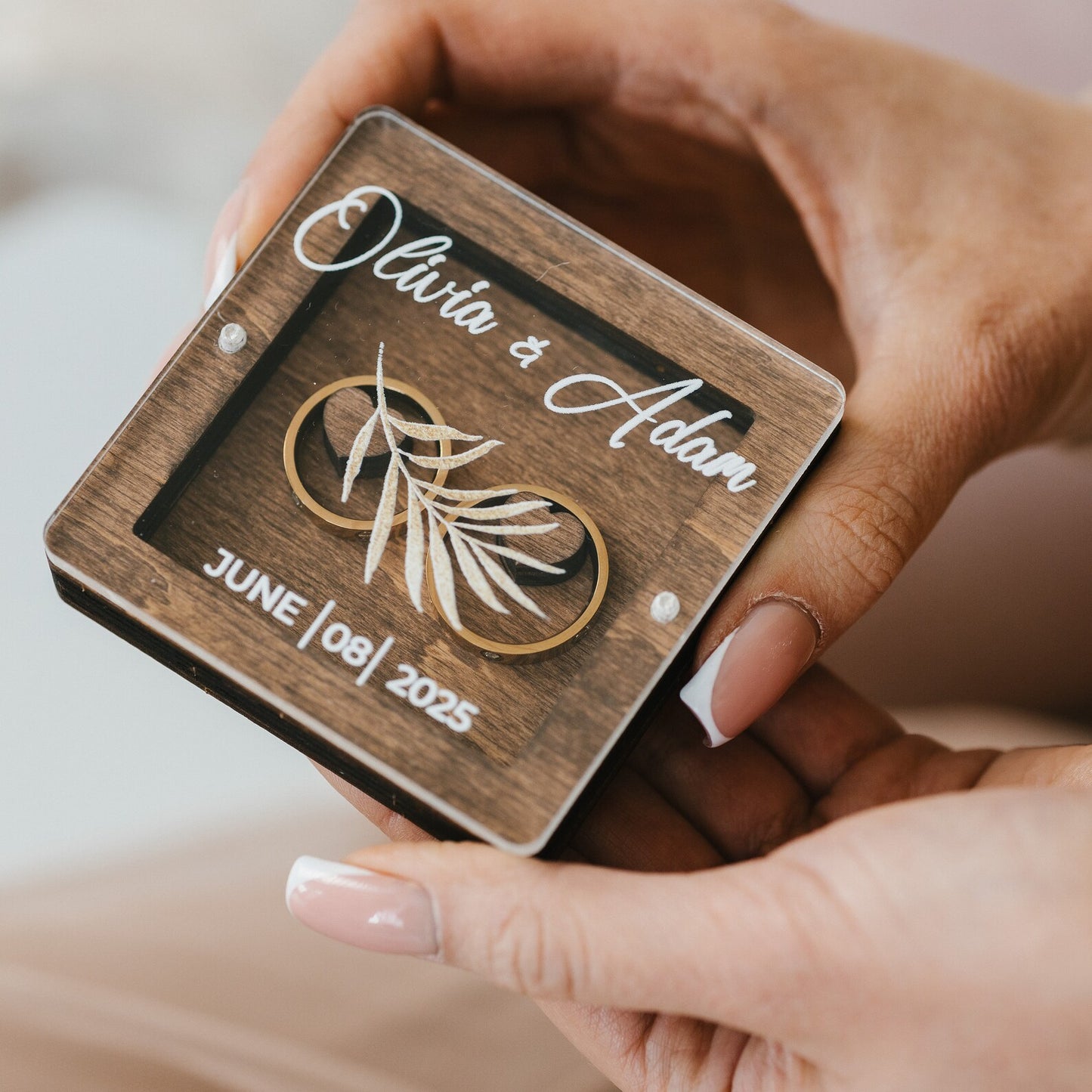Personalized Wooden Ring Box with Acrylic Lid, Heart Shaped / Square / Circle Engagement Ring Box