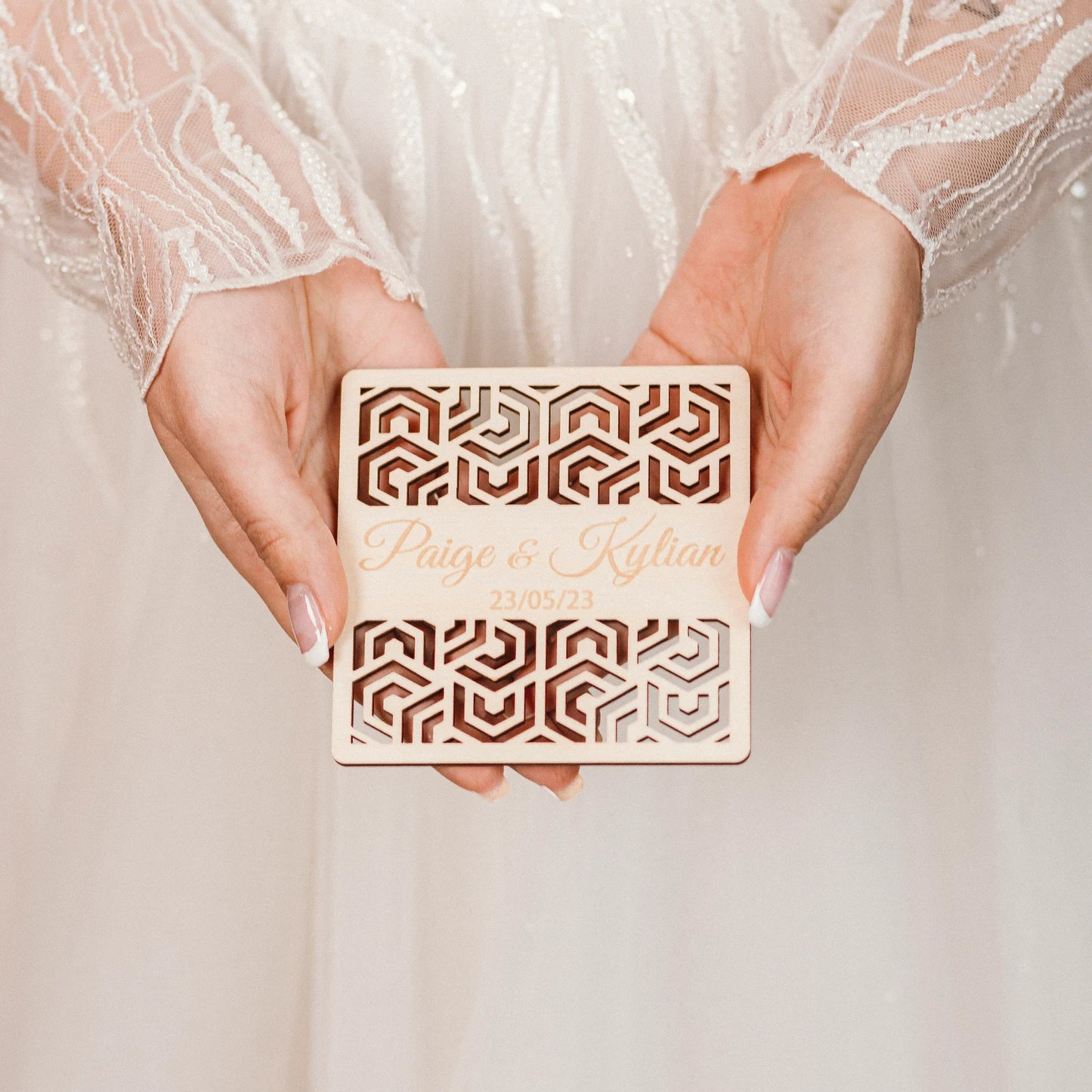 Personalized Wedding Favors for Guests in Bulk, Custom Wooden Coasters with Cut Out Design