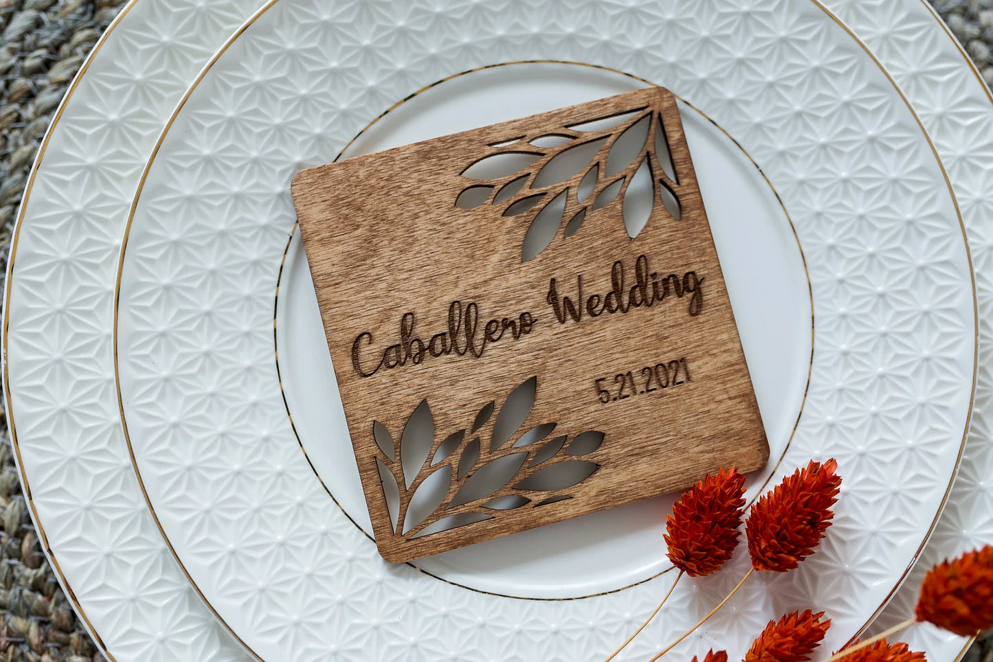 Personalized Wedding Favors for Guests in Bulk, Custom Wooden Coasters with Cut Out Design
