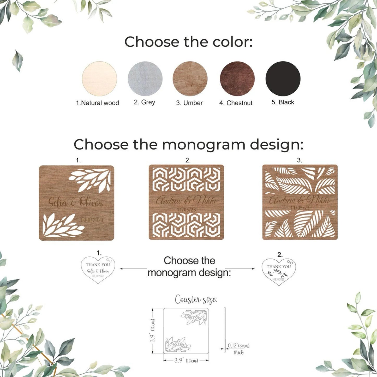 Personalized Wedding Favors for Guests in Bulk, Custom Wooden Coasters with Cut Out Design