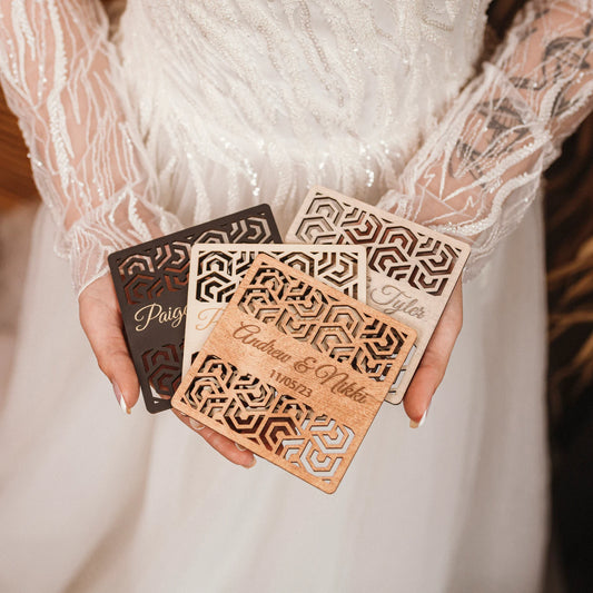 Personalized Wedding Favors for Guests in Bulk, Custom Wooden Coasters with Cut Out Design