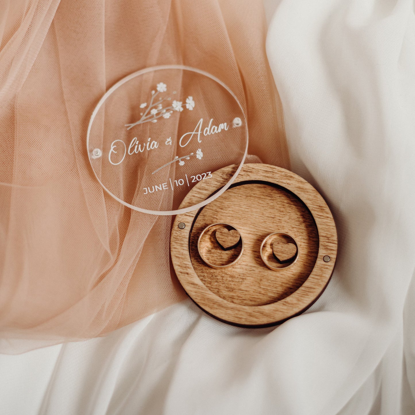 Personalized Wooden Ring Box with Acrylic Lid, Heart Shaped / Square / Circle Engagement Ring Box