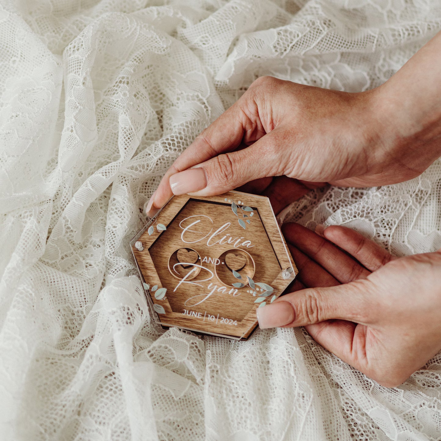 Personalized Wooden Ring Box with Acrylic Lid, Heart Shaped / Square / Circle Engagement Ring Box