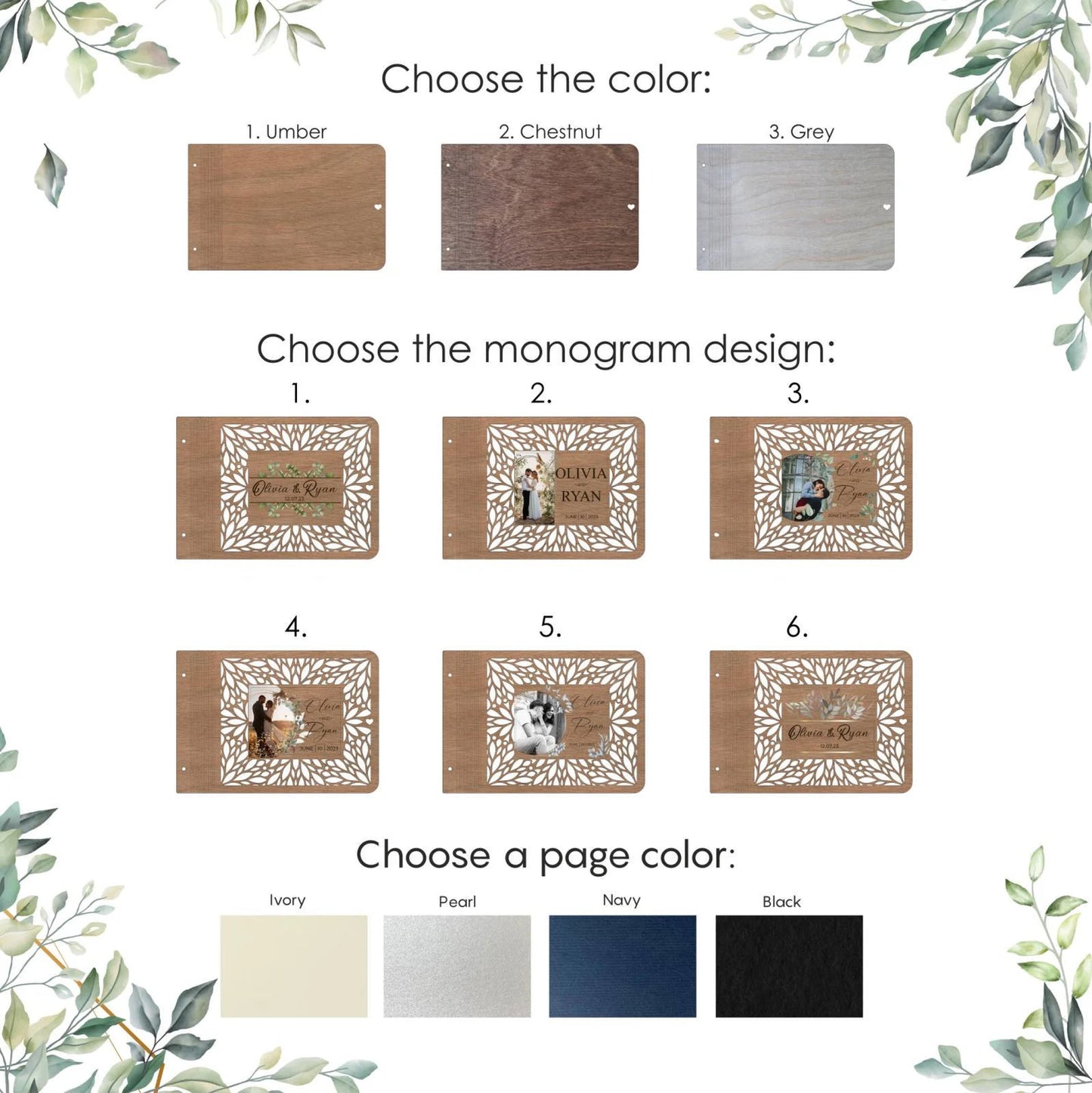 Personalized Wedding Guest Book with Picture, Custom Notebook with Wooden Cover