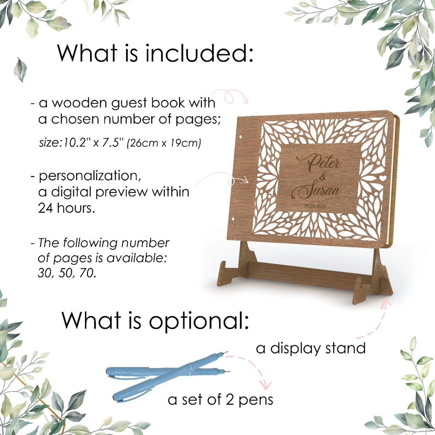 Personalized Wedding Guest Book with Picture, Custom Notebook with Wooden Cover