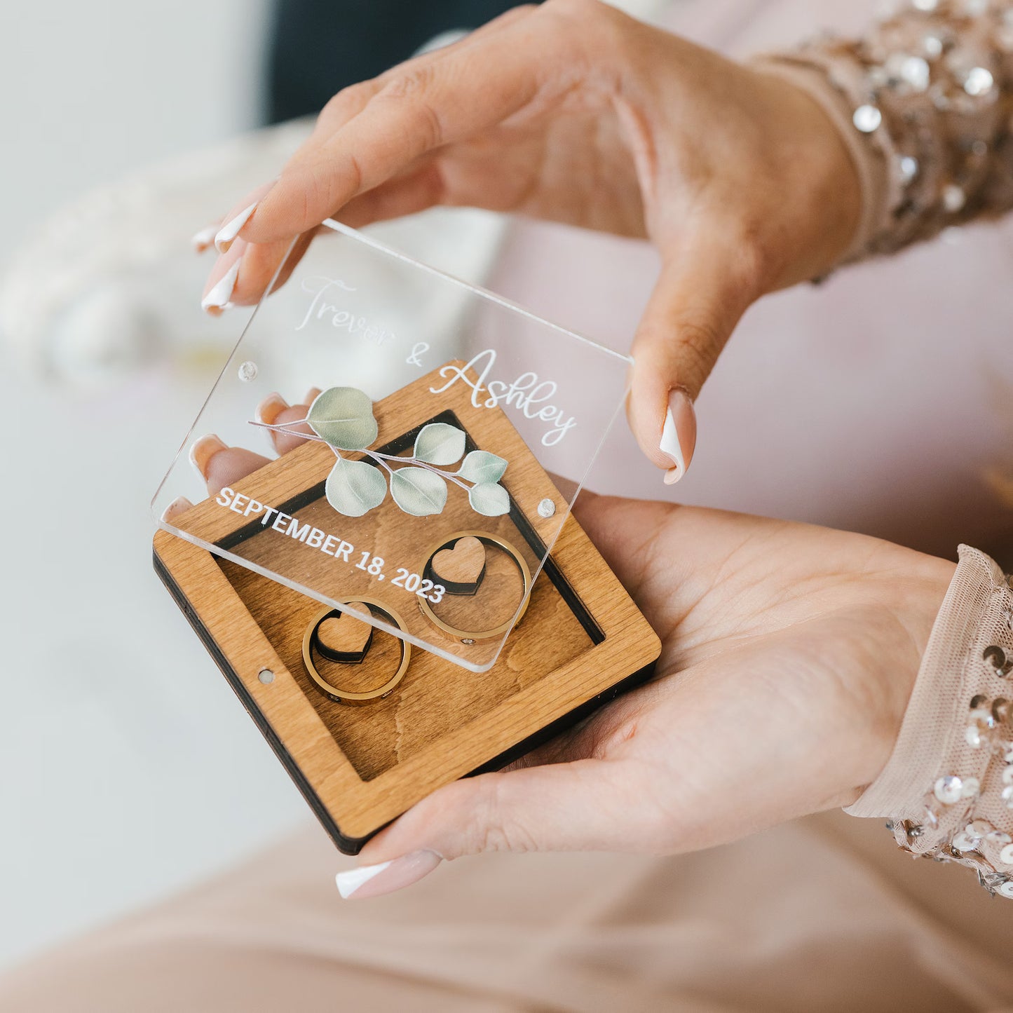 Personalized Wooden Ring Box with Acrylic Lid, Heart Shaped / Square / Circle Engagement Ring Box