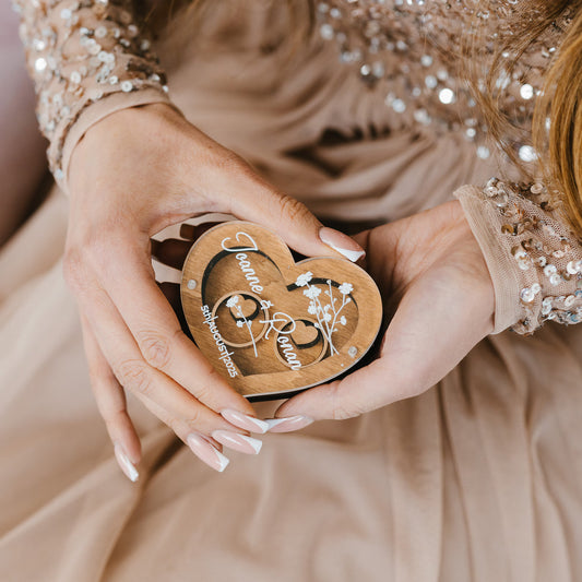 Personalized Wooden Ring Box with Acrylic Lid, Heart Shaped / Square / Circle Engagement Ring Box