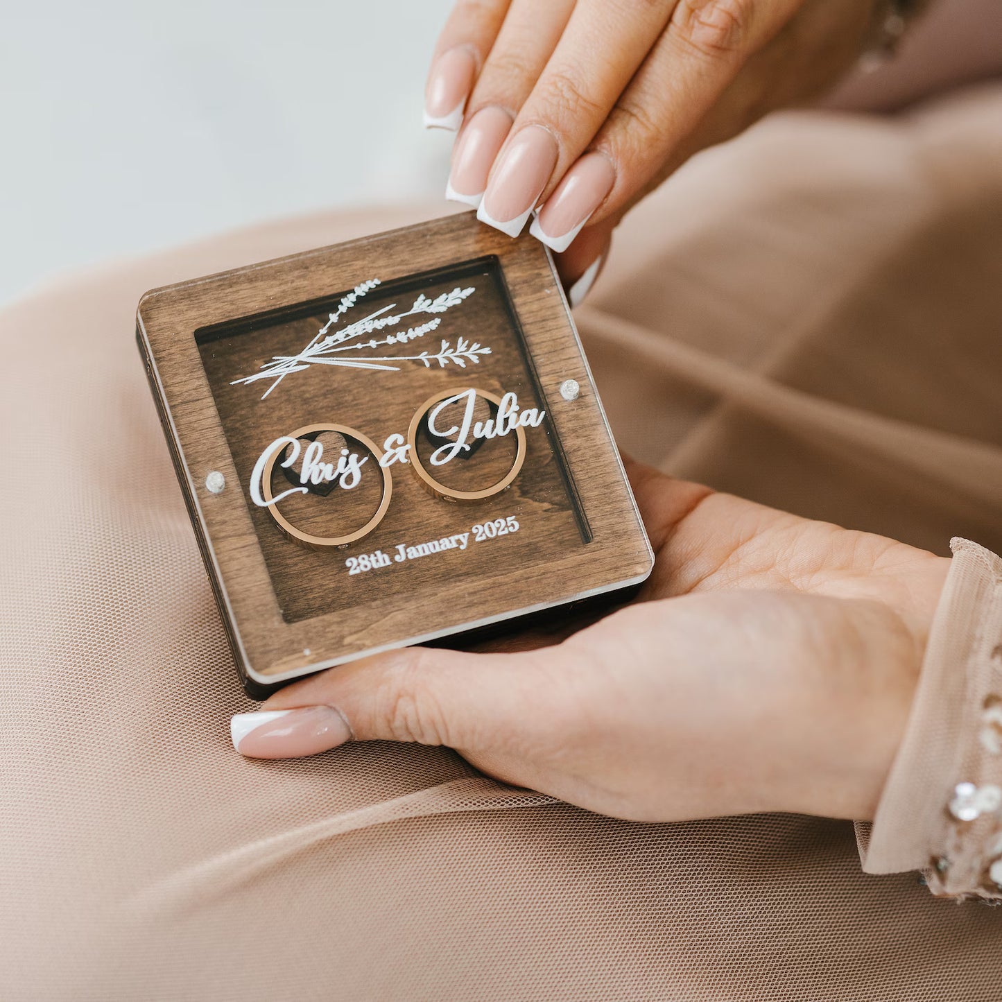 Personalized Wooden Ring Box with Acrylic Lid, Heart Shaped / Square / Circle Engagement Ring Box