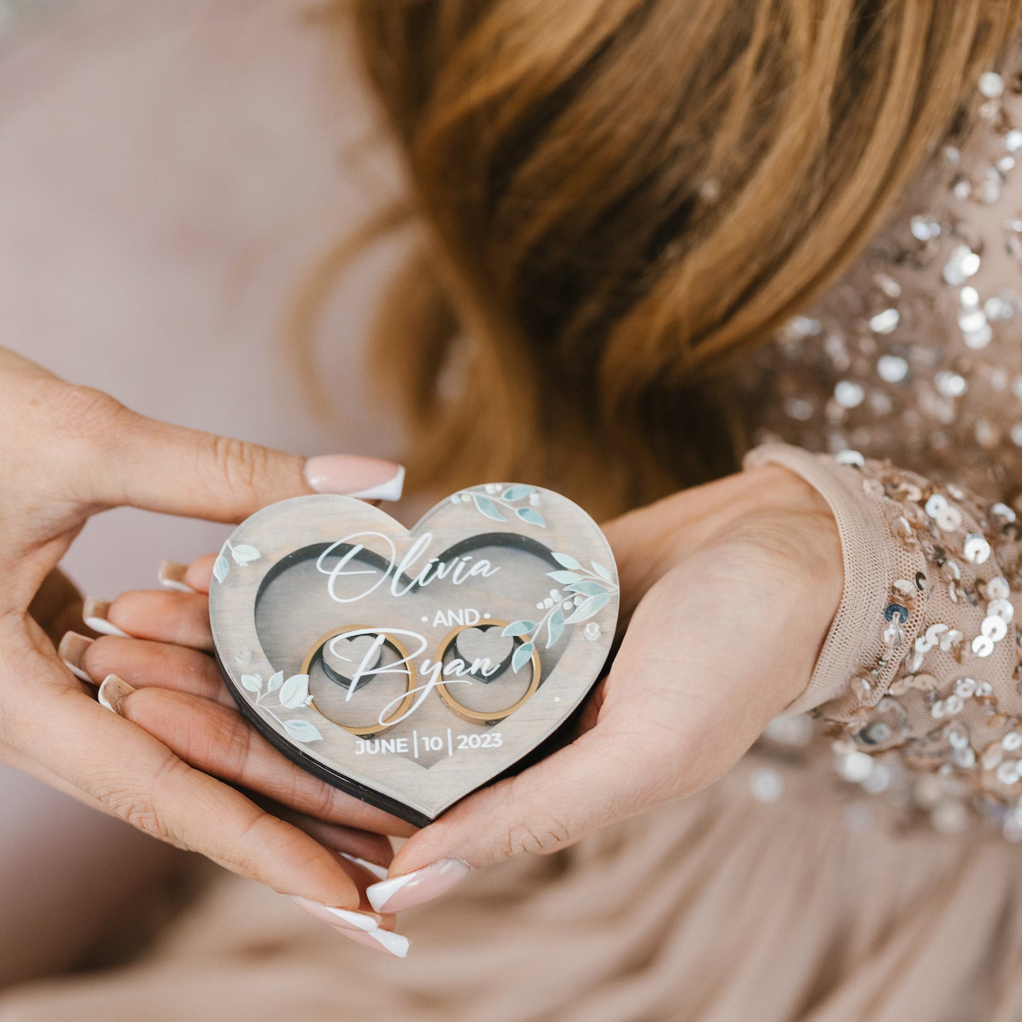 Personalized Wooden Ring Box with Acrylic Lid, Heart Shaped / Square / Circle Engagement Ring Box