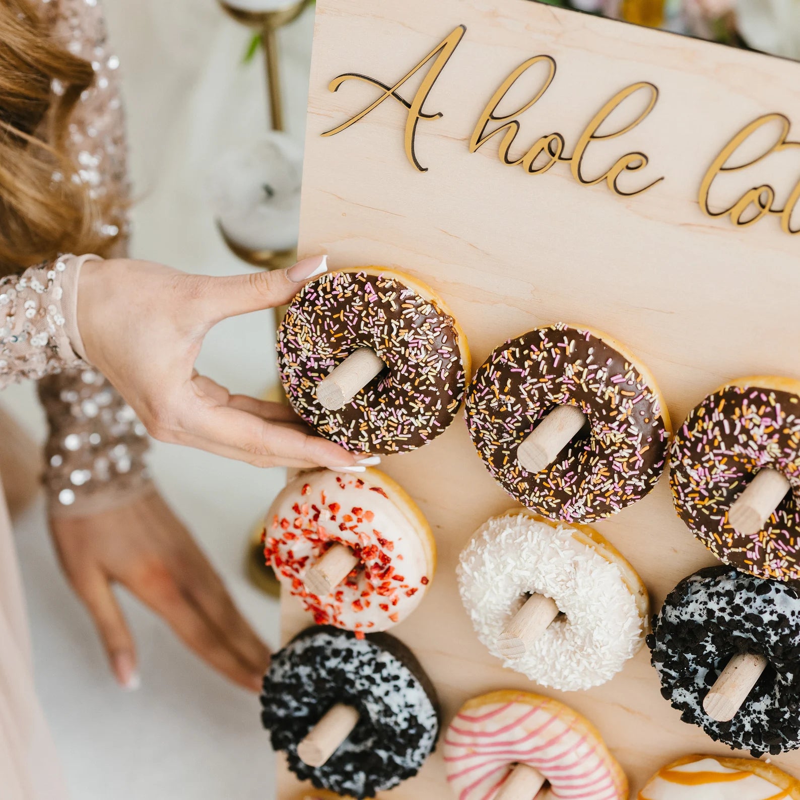 Custom Wooden Donut Wall Display for Wedding Party