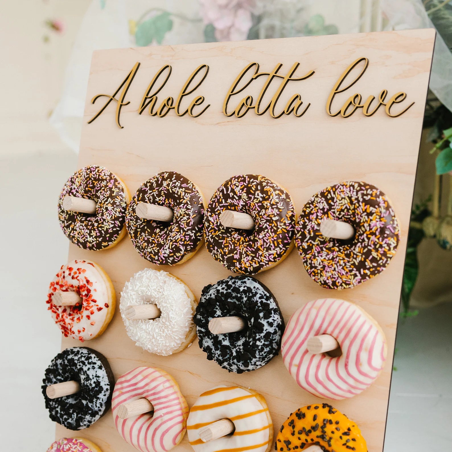 Custom Wooden Donut Wall Display for Wedding Party