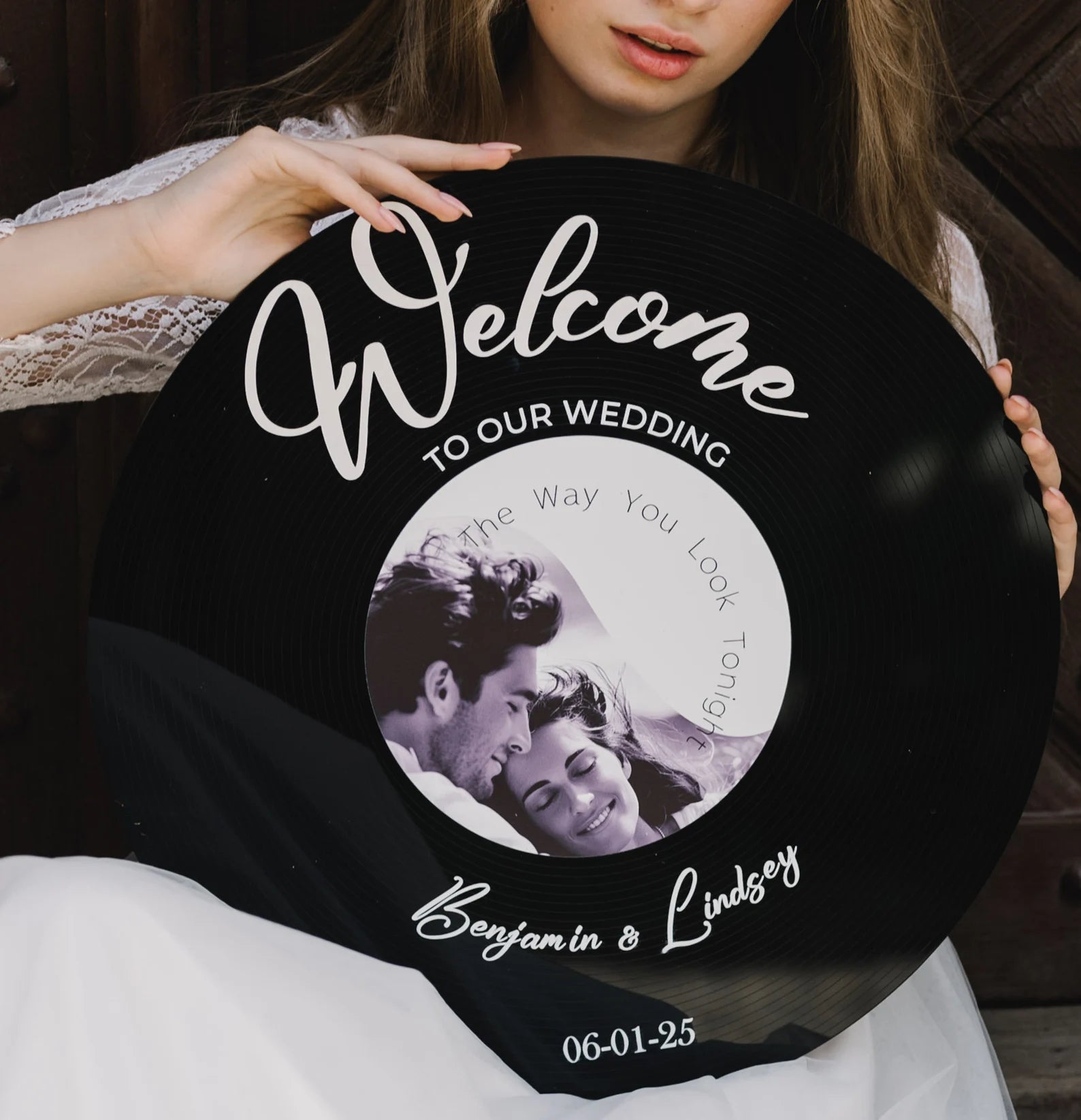 Personalized Retro Wedding Welcome Sign, Vinyl Record Imitation Welcome Sign for Vintage Wedding Party Decor
