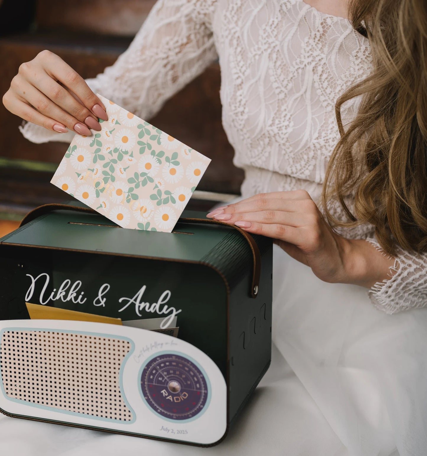 Personalized Retro Music Wedding Card Box