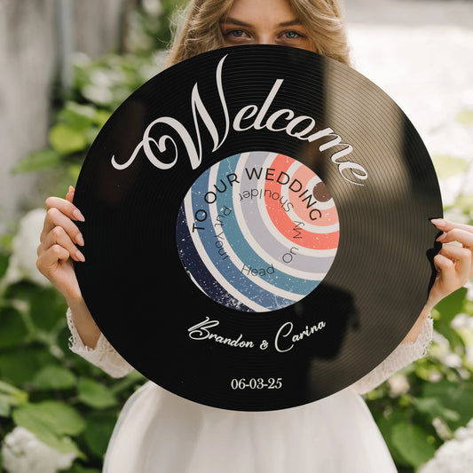 Personalized Retro Wedding Welcome Sign, Vinyl Record Imitation Welcome Sign for Vintage Wedding Party Decor