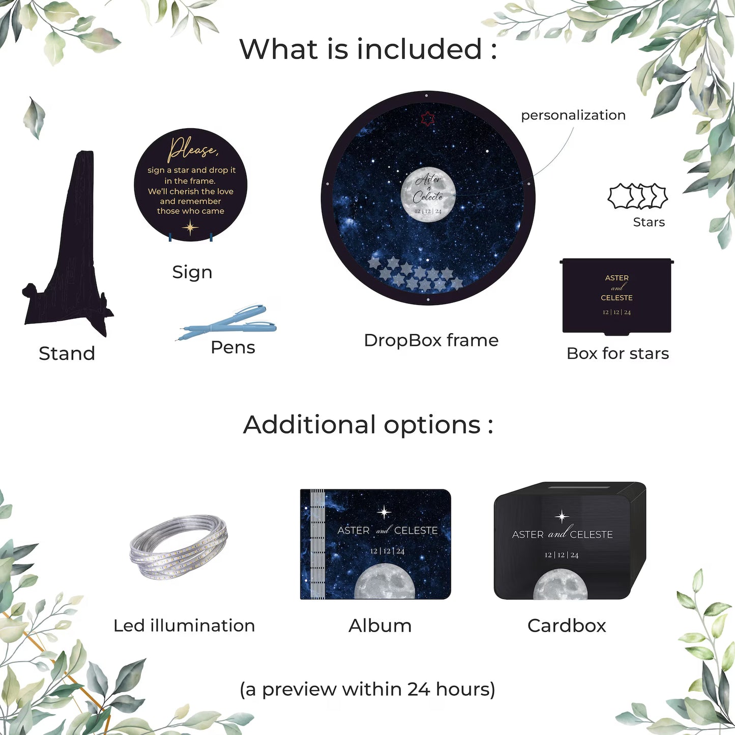 Celestial Wedding Guest Book Alternative with LED Light