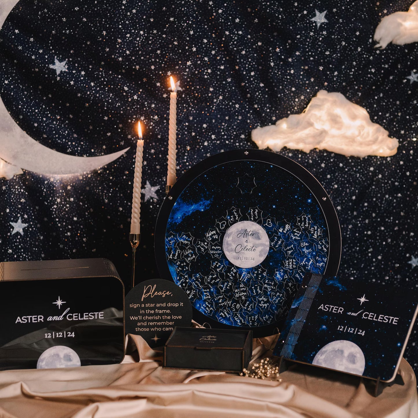 Celestial Wedding Guest Book Alternative with LED Light