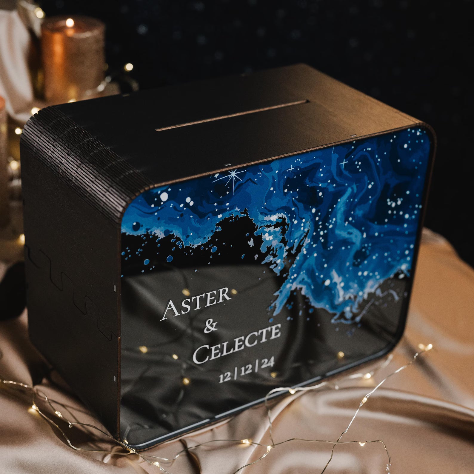 Personalized Celestial Wedding Card Box, Galaxy Theme Party Decor, Money Container