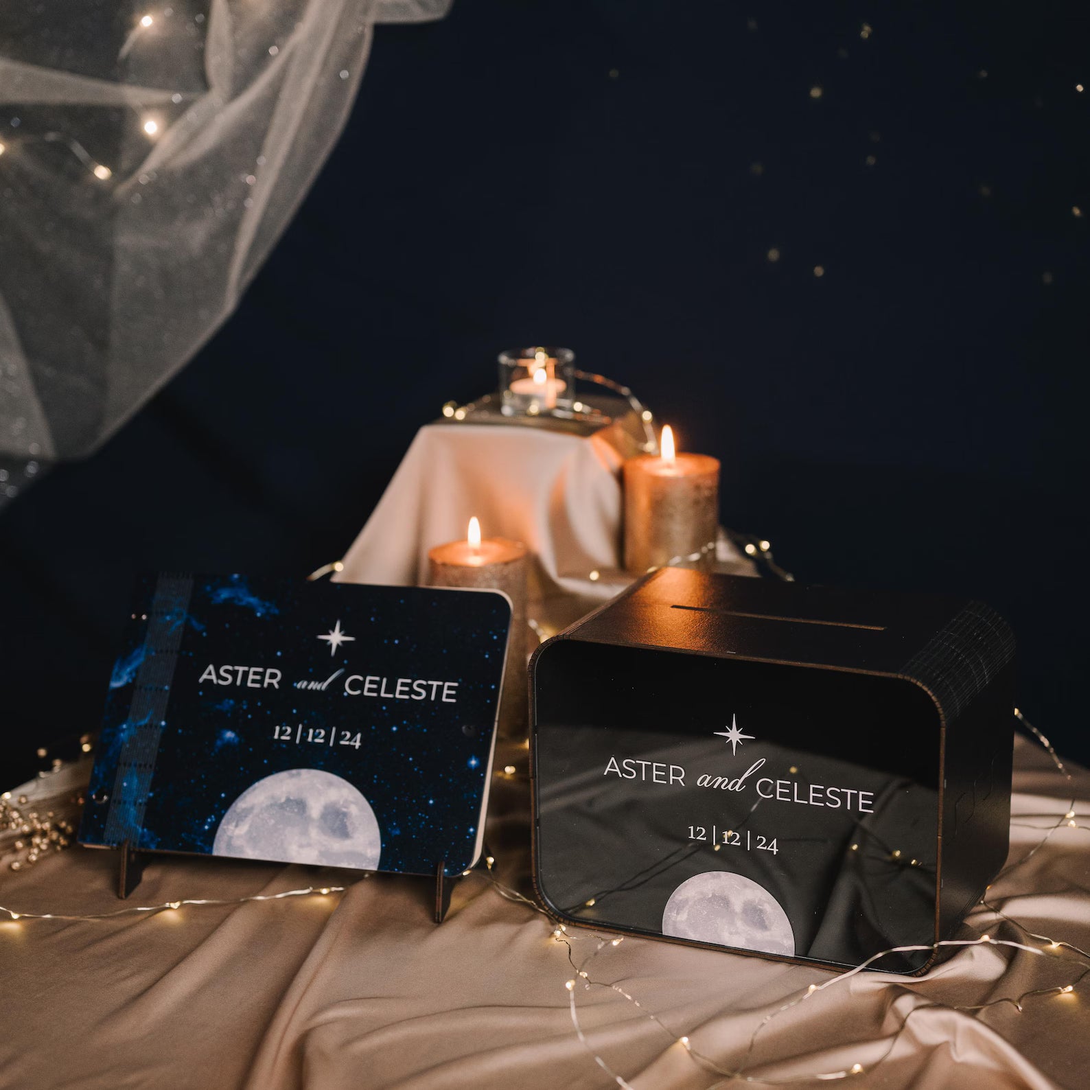 Personalized Celestial Wedding Card Box, Galaxy Theme Party Decor, Money Container