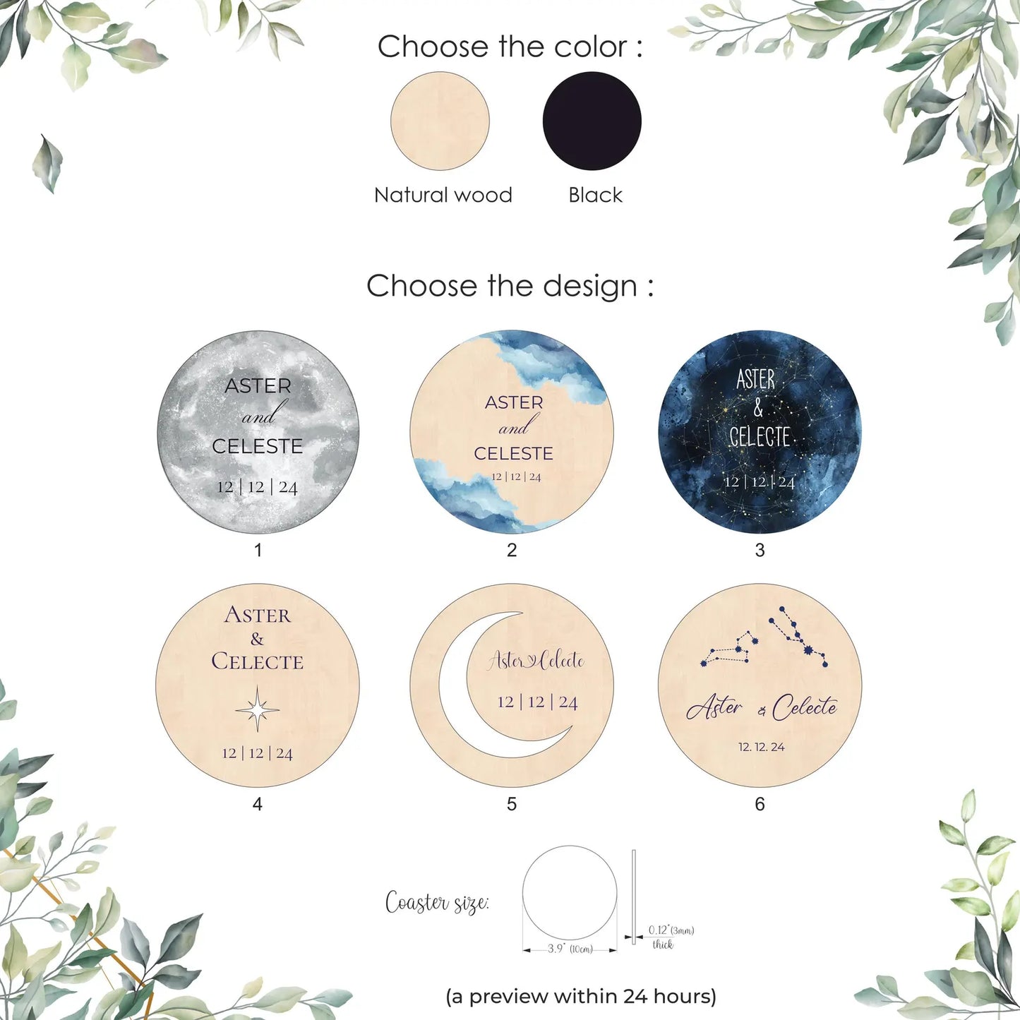 Personalized Celestial Wedding Coasters, Wedding Favors for Guests