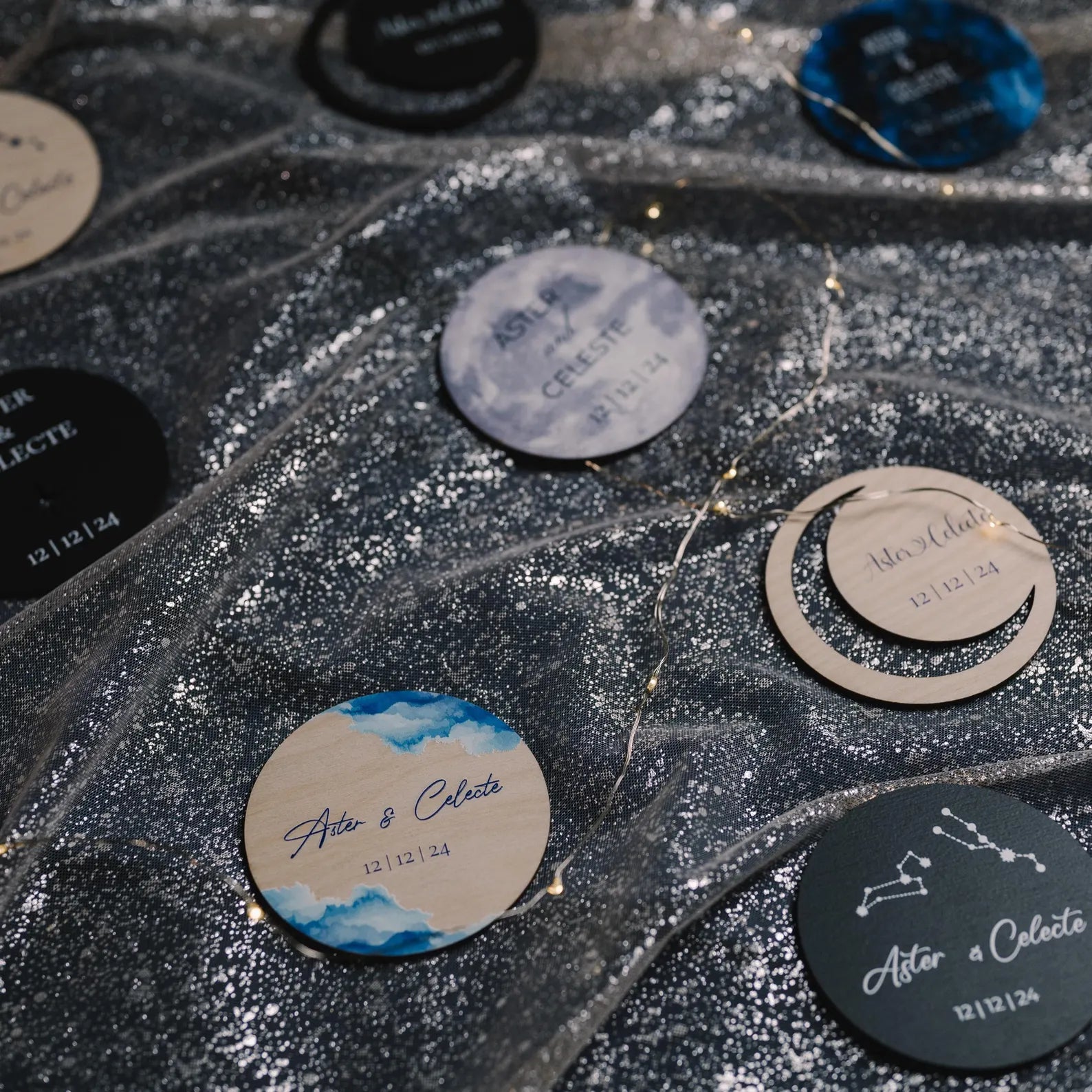 Personalisierte himmlische Hochzeitsuntersetzer, Hochzeitsgeschenke für Gäste