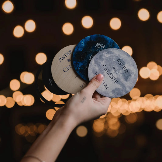 Personalized Celestial Wedding Coasters, Wedding Favors for Guests