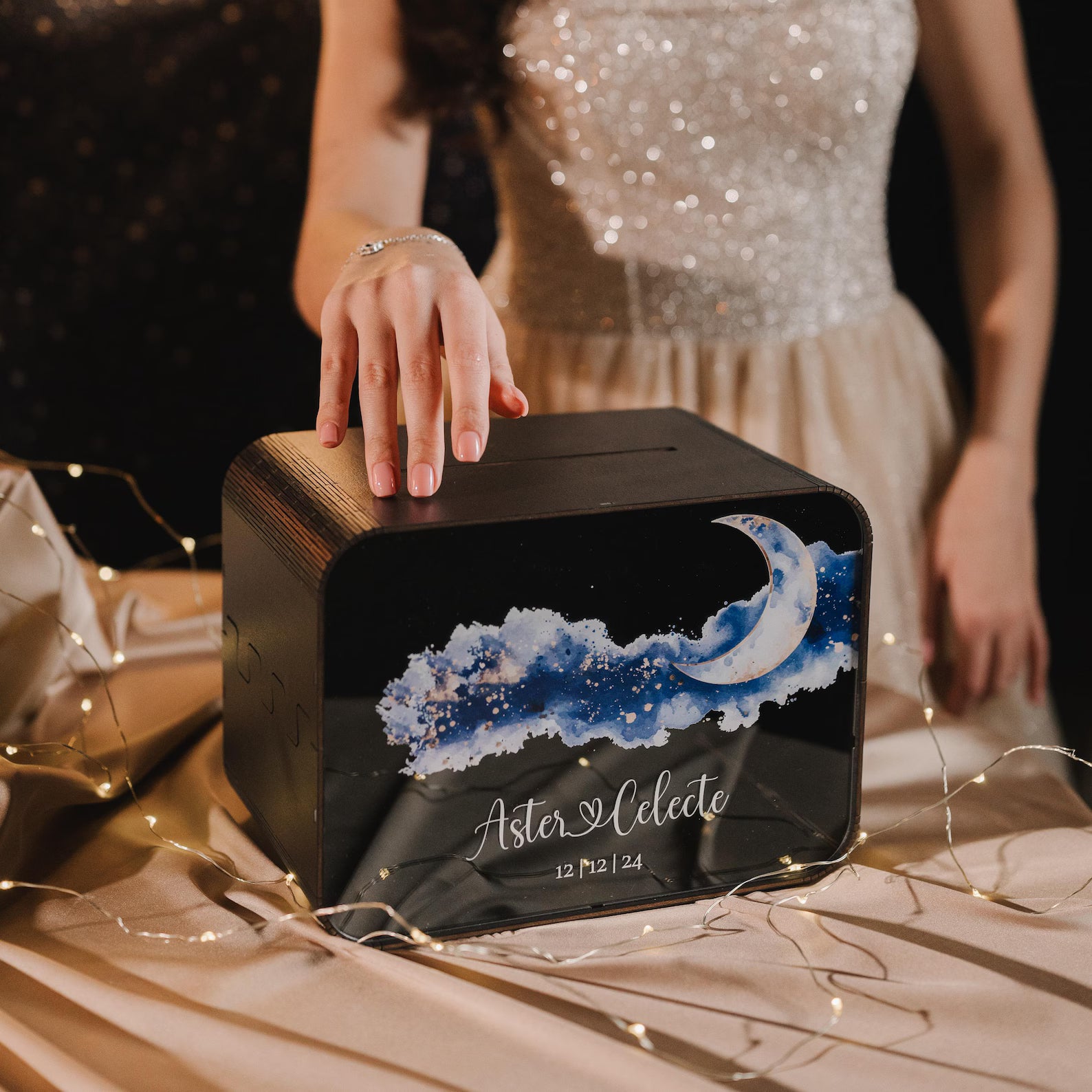 Personalized Celestial Wedding Card Box, Galaxy Theme Party Decor, Money Container
