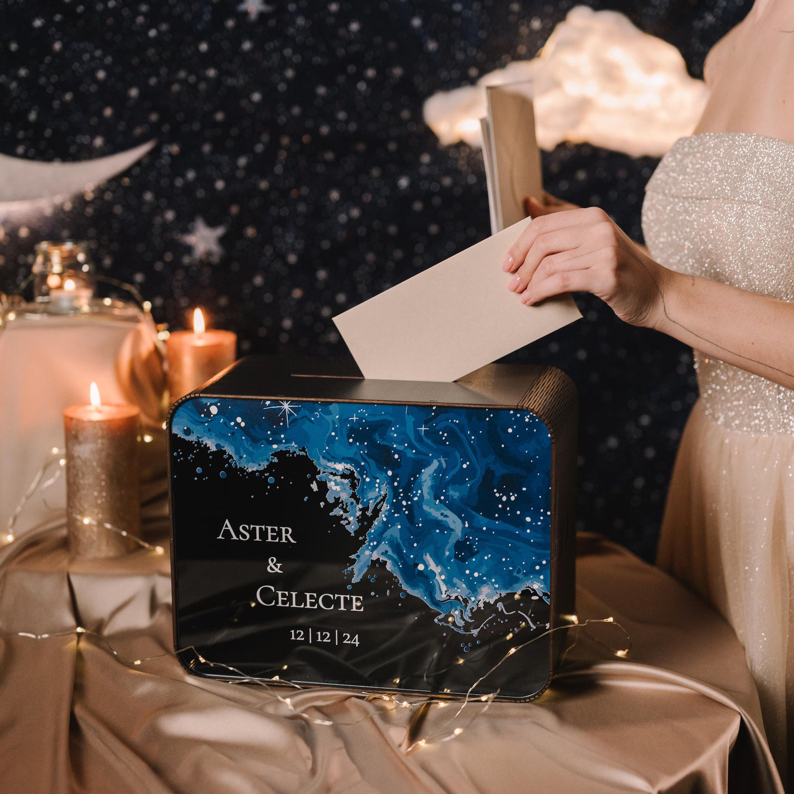 Personalized Celestial Wedding Card Box, Galaxy Theme Party Decor, Money Container