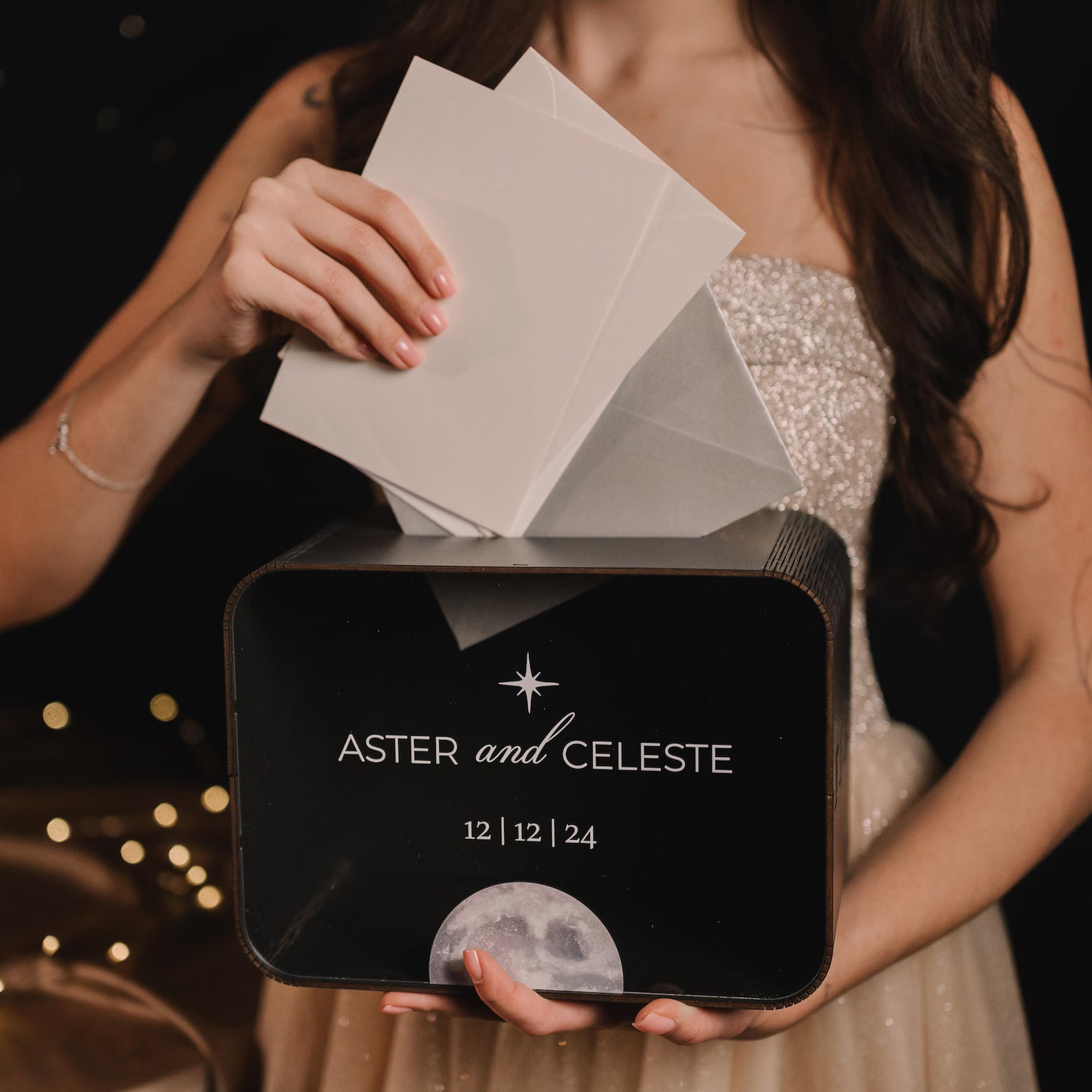 Personalized Celestial Wedding Card Box, Galaxy Theme Party Decor, Money Container