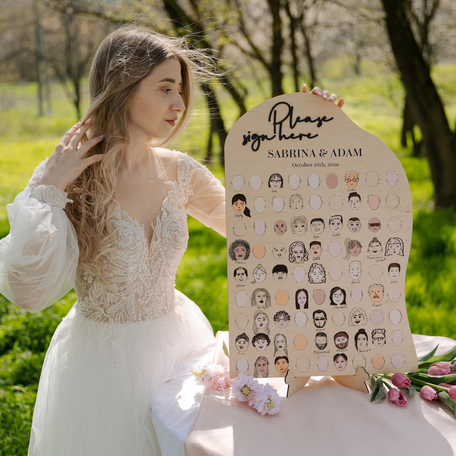 Personalized Wedding Guest Book Alternative with Faces: Draw Your Face Reception Game