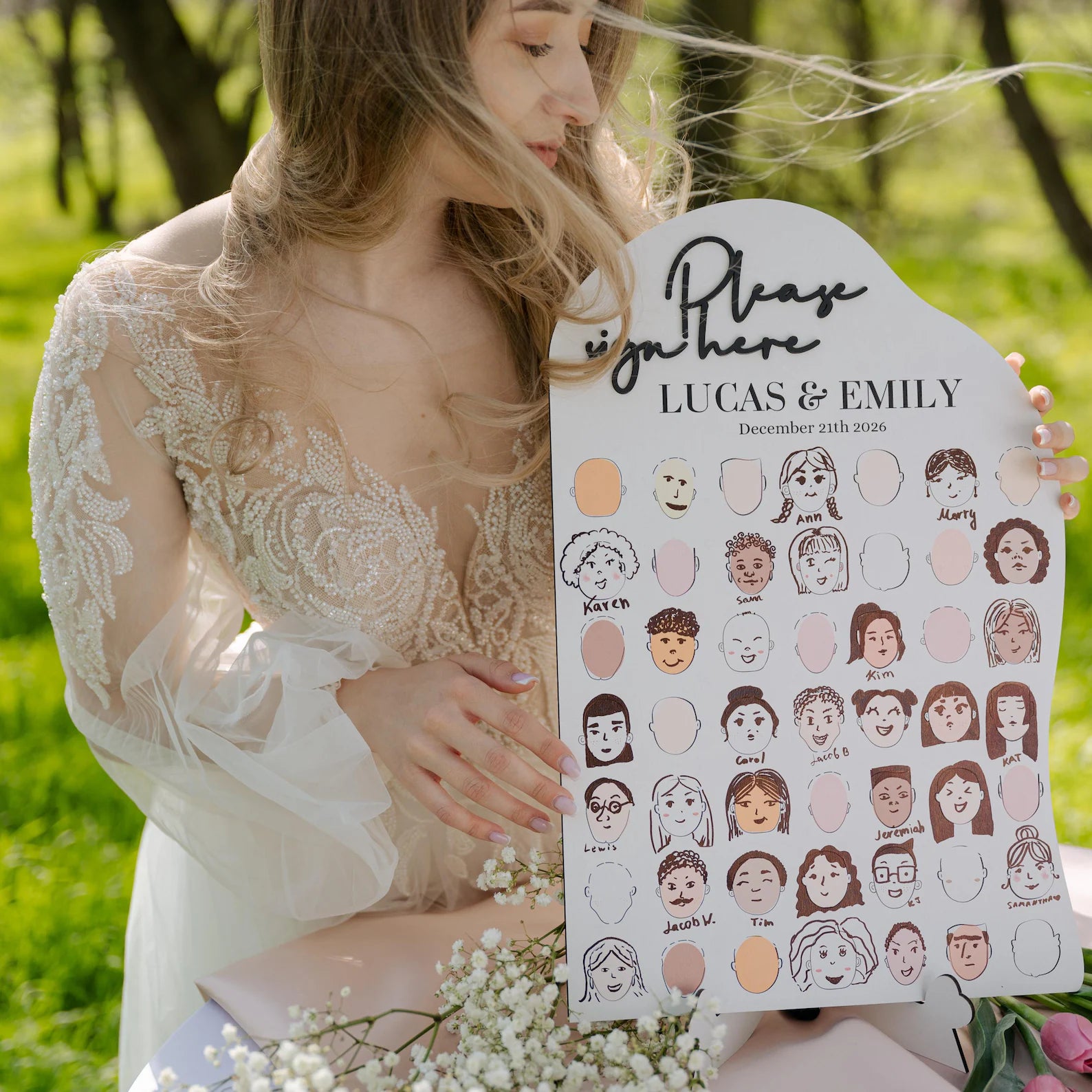 Personalized Wedding Guest Book Alternative with Faces: Draw Your Face Reception Game
