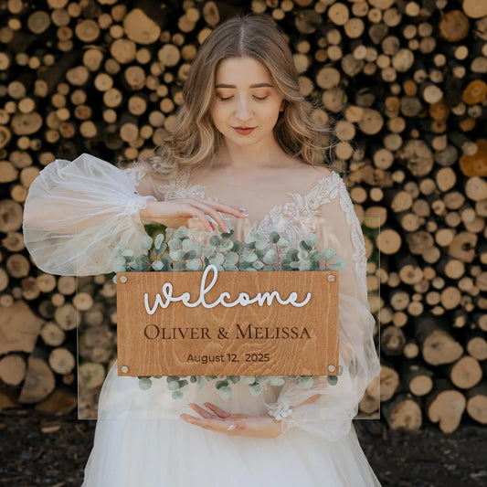 Personalized Welcome Wedding Sign with Leaves